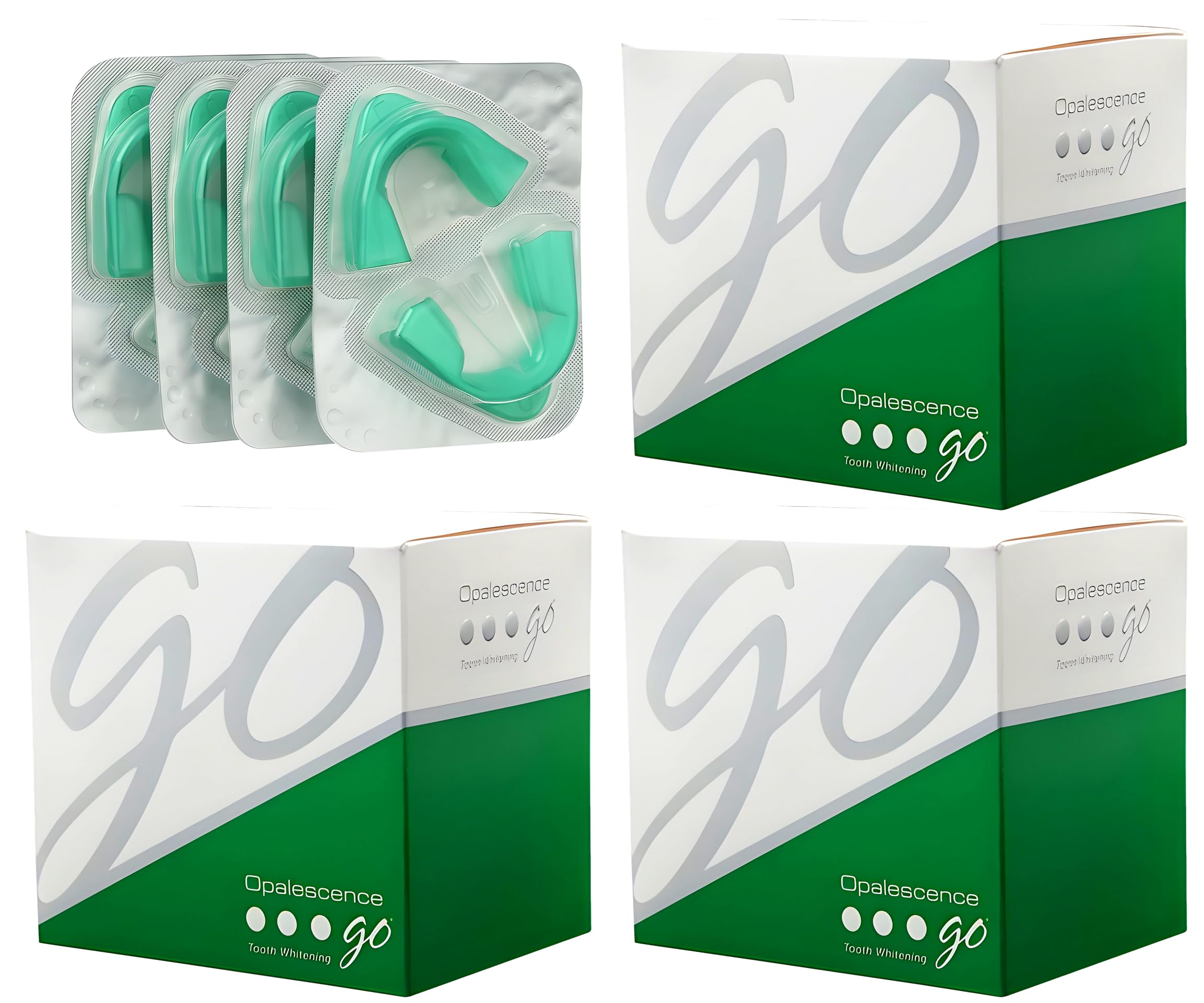 Opalescence Go Teeth Whitening Kit - 15% Hydrogen Peroxide Prefilled Trays (4 Treatments, 3 Packs) - Cool Mint Flavor for Sensitive Teeth - Professional Dental Whitening Solution by Ultradent - Perfect for Home Use, Travel & Special Occasions