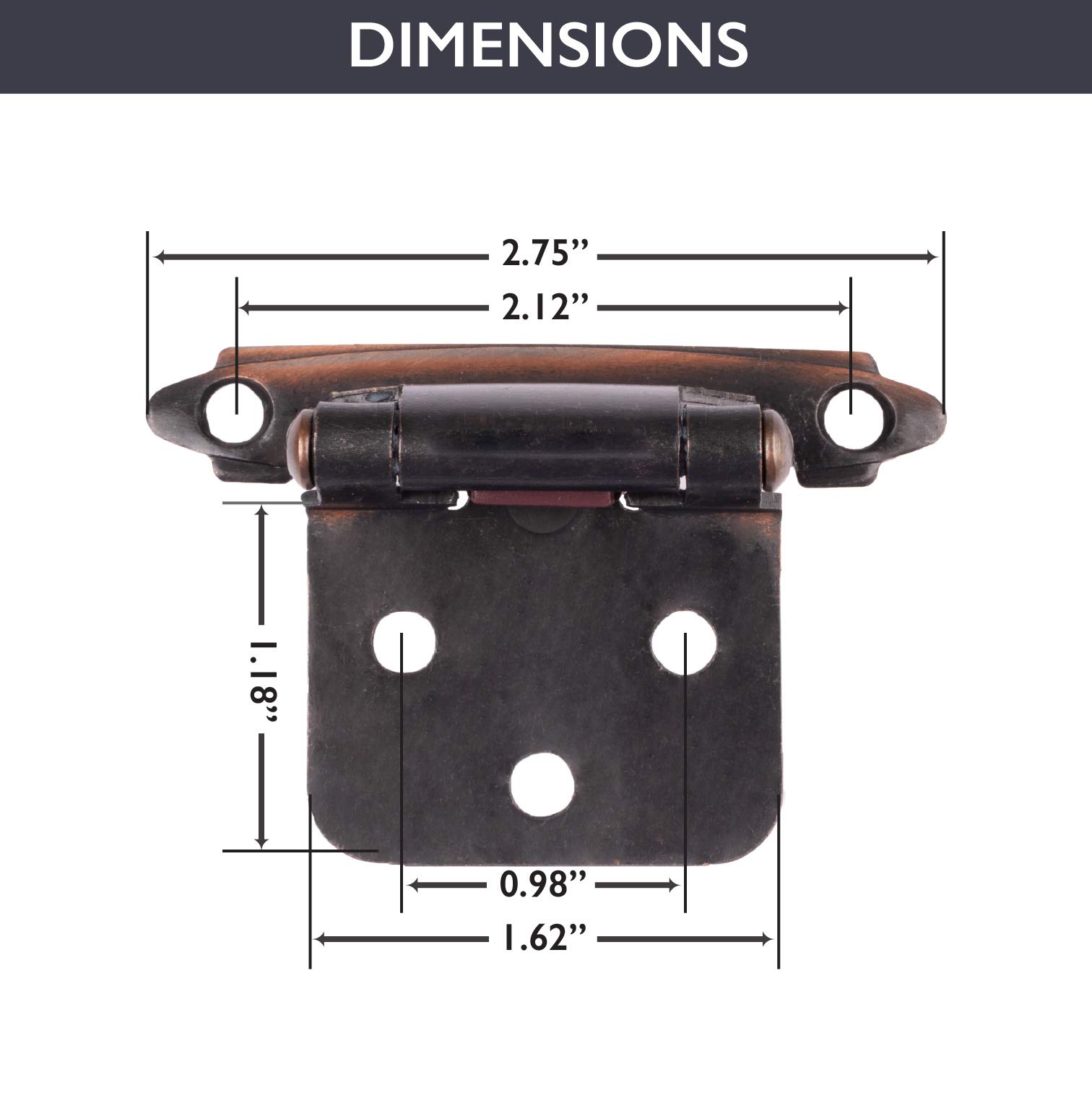 Ilyapa Self Closing Cabinet Hinges 50 Pack - Oil Rubbed Bronze Variable Overlay Flush Mount Kitchen Cabinet Door Hinge Hardware for Home Renovation & DIY Projects
