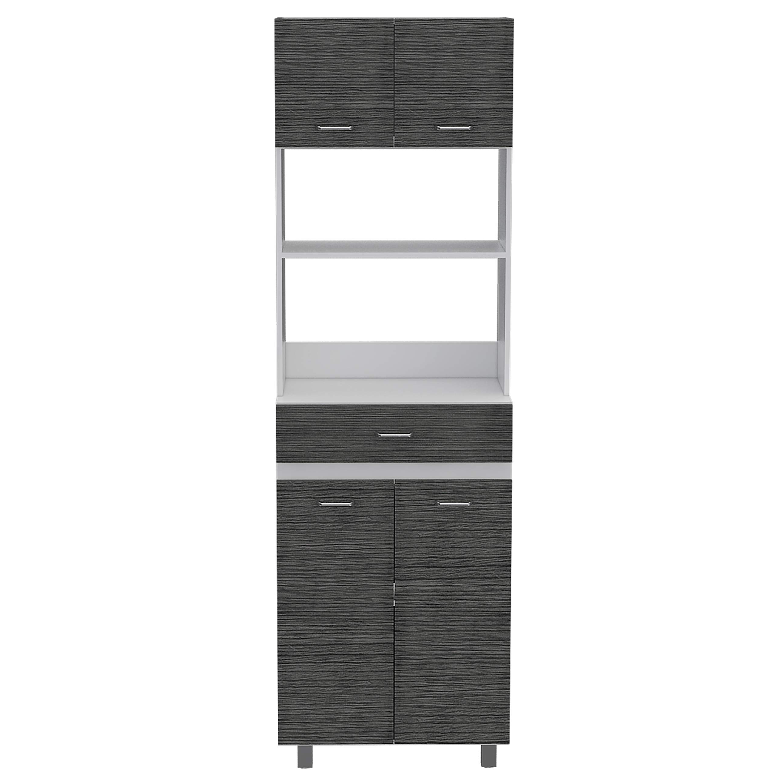 Microwave Cabinet with Drawer - 2 Double Doors & 4 Adjustable Shelves - Smokey Oak/White Finish - Perfect for Kitchen Storage & Organization