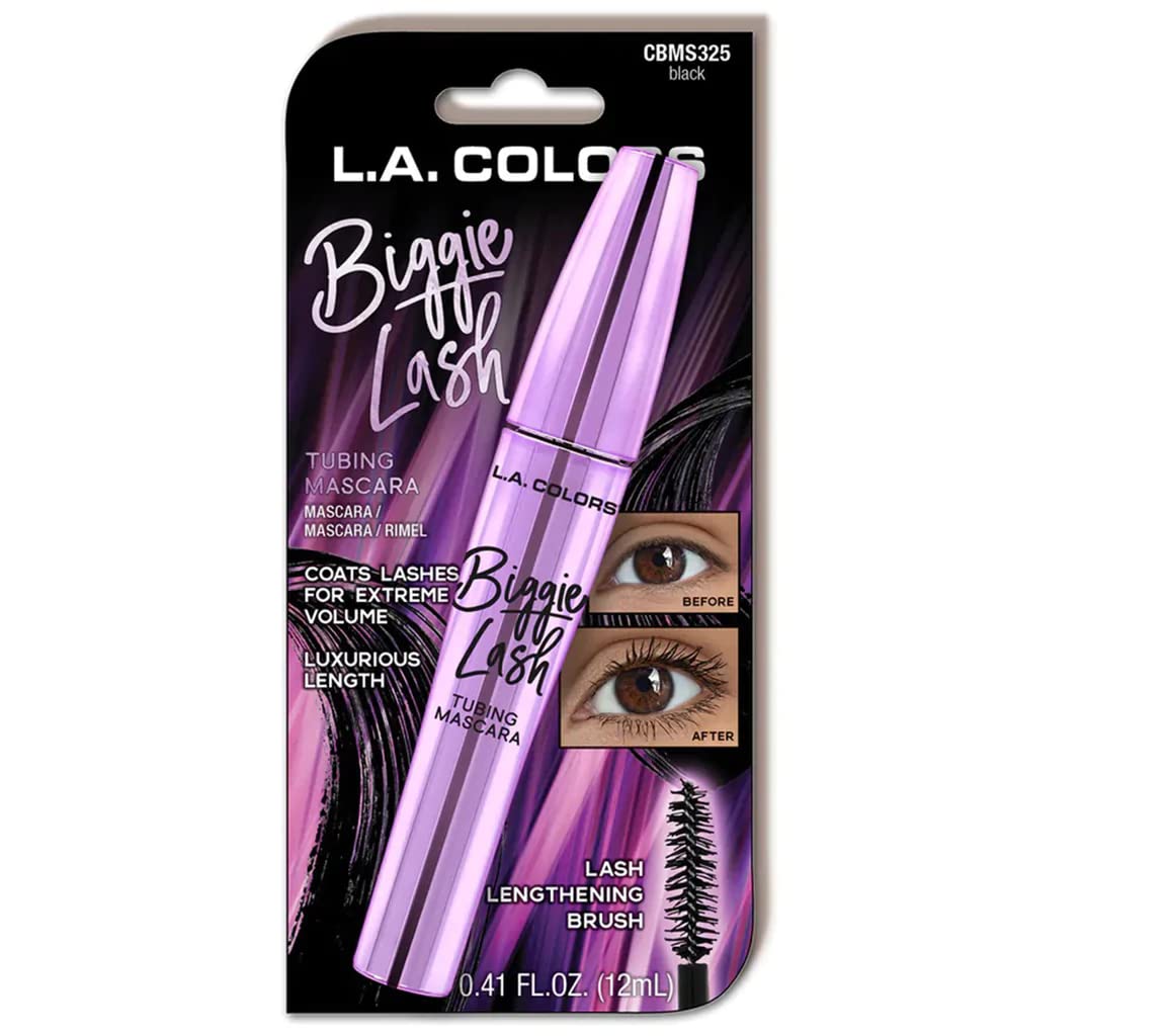 L.A. COLORS Biggie Lash Tubing Mascara - Volumizing & Lengthening Waterproof Mascara in Black (CBMS325) | Perfect for Everyday Wear, Special Occasions & Sensitive Eyes