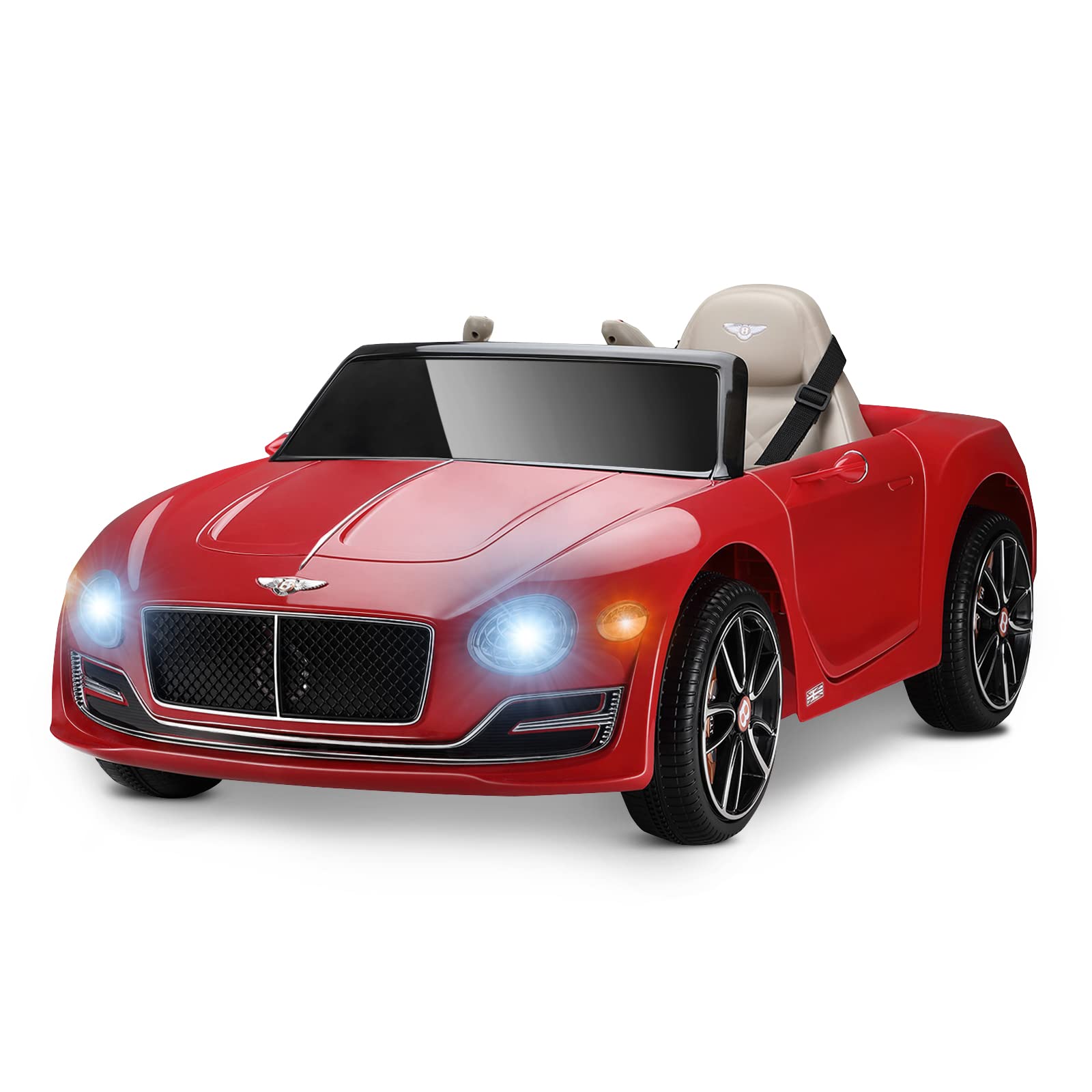 Track Seven Bentley 12V Electric Ride On Car for Kids - Remote Control Kids Toy Car with Scissor Doors, 2 Speed Settings, LED Headlights, Horn & MP3/USB Port (Red) - Perfect Birthday Gift & Outdoor Play for Boys & Girls Ages 3-8
