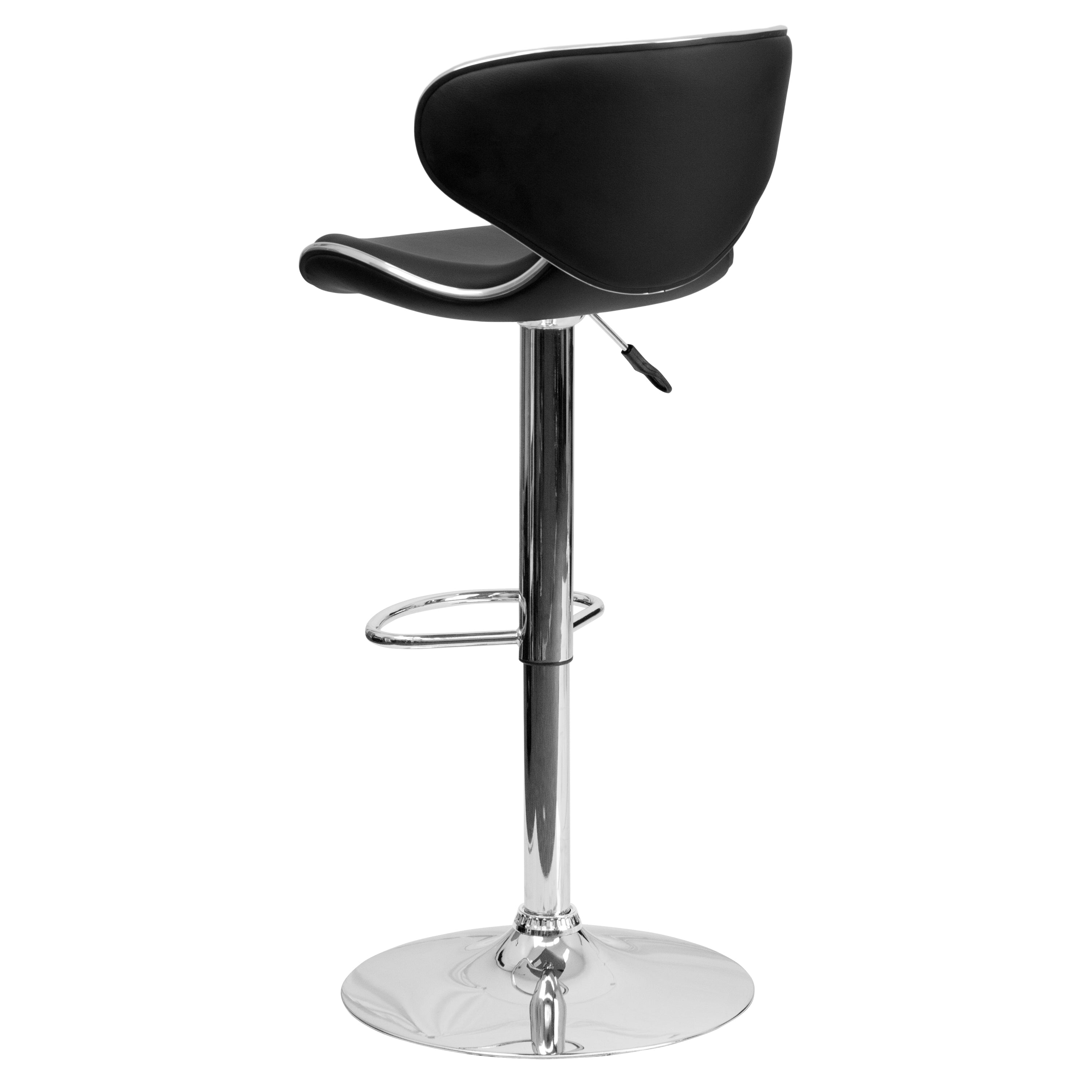 Devin Contemporary Adjustable Height Barstool - Black Vinyl Upholstery, Chrome Base - Modern Kitchen Island & Home Bar Stool for Dining & Entertaining