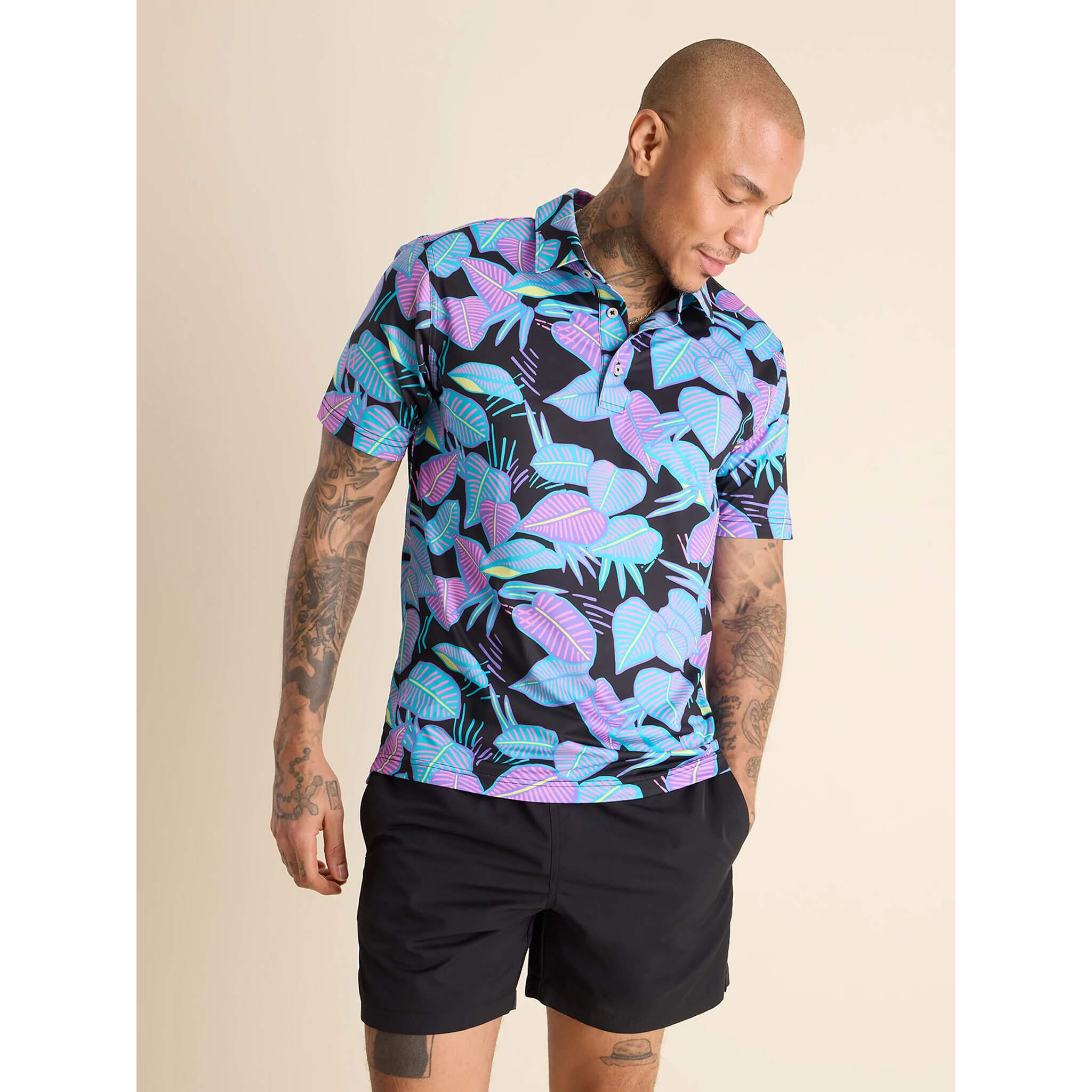 Chubbies Fluorescent Funk Performance Polo Shirt for Men - Moisture Wicking Golf & Casual Wear - Black Plaid Pattern - UV Protection & Breathable Fabric