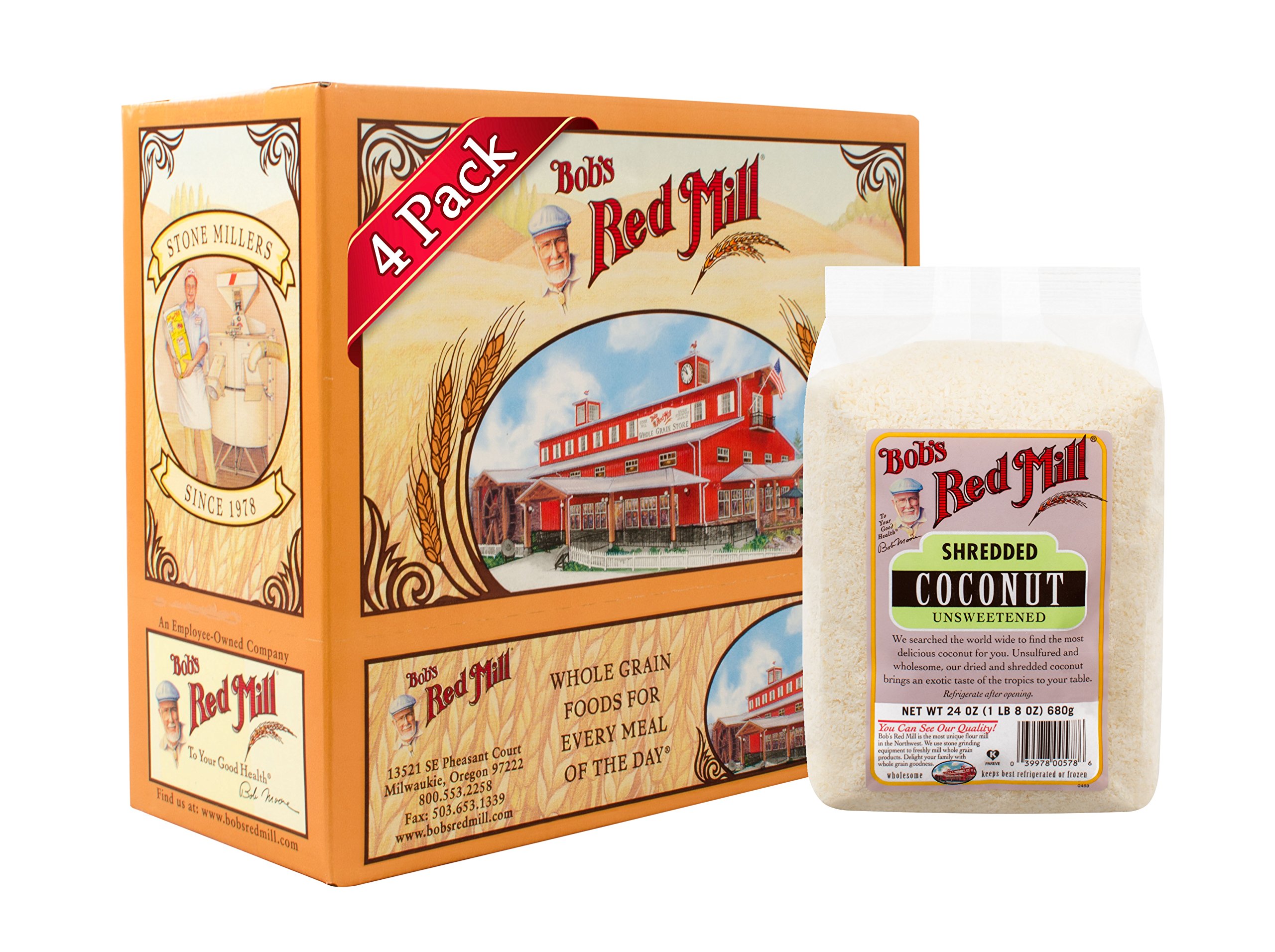 Bob's Red Mill Unsweetened Shredded Coconut - 24 Ounce (Pack of 4) | Organic, Gluten-Free Coconut Flakes for Baking, Smoothies & Healthy Snacks | Perfect for Granola, Desserts & Vegan Recipes