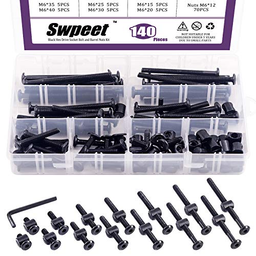 Swpeet 141Pcs M6 Crib Hardware Screws Kit - Hex Socket Head Cap Bolts & Nuts with Allen Wrench for Baby Bed & Furniture Assembly