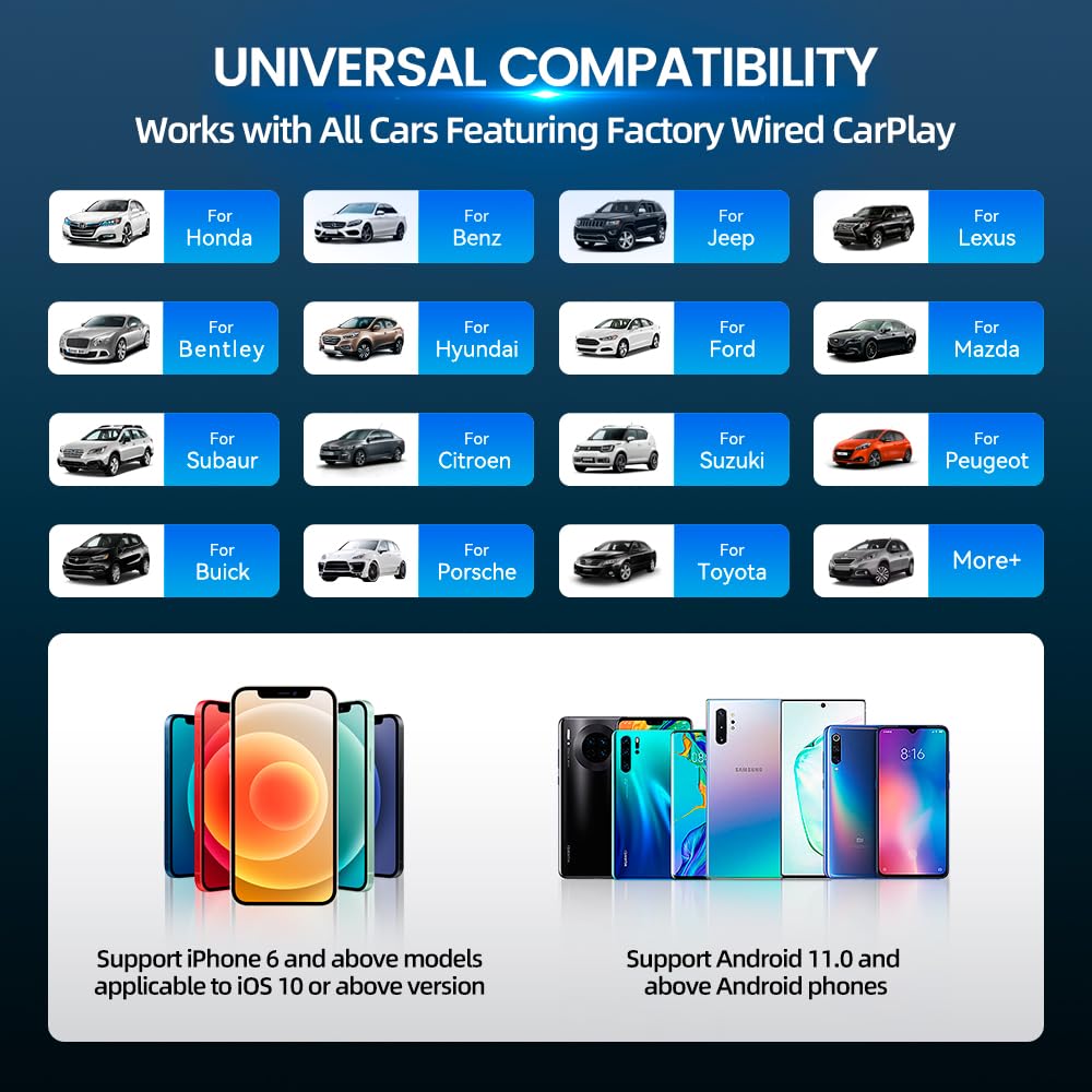 Carlinkit 4.0 2025 Wireless CarPlay & Android Auto Adapter - Convert OEM Wired CarPlay to Wireless, 2-in-1 Dual System Support, 5GHz WiFi, OTA Upgrade - Perfect for Commuting, Road Trips & Hands-Free Driving