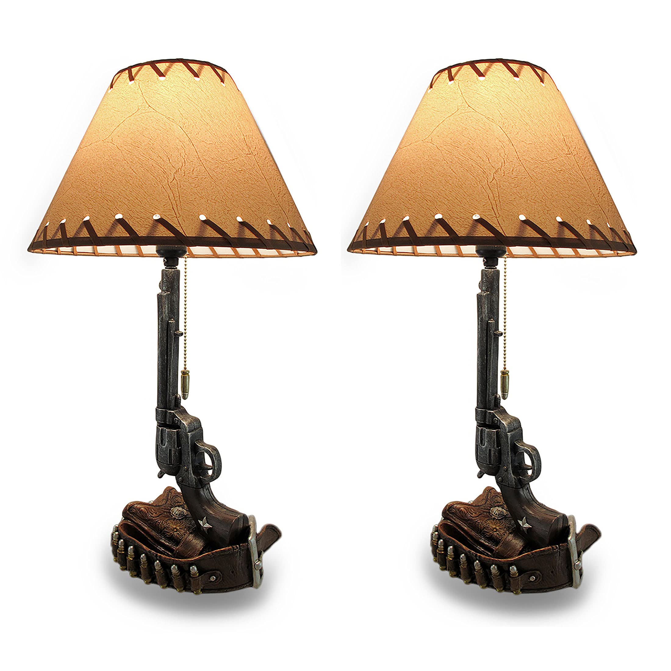 Zeckos Old West Six Shooter Revolver & Holster Table Lamp Set of 2 - Western Themed Home Decor for Living Room, Bedroom, or Cowboy Bar