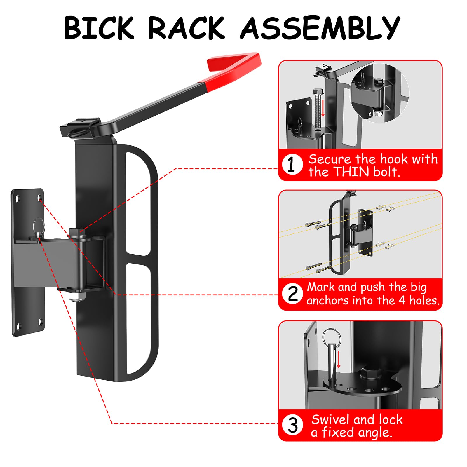 **2-Pack Wall Mounted Swivel Bike Rack with Tire Tray - 170° Adjustable Bike Hanger for Garage Storage - Vertical Bike Stand with 5 Secure Angles - Indoor/Outdoor Use for Home, Apartment, or Shed - Black**