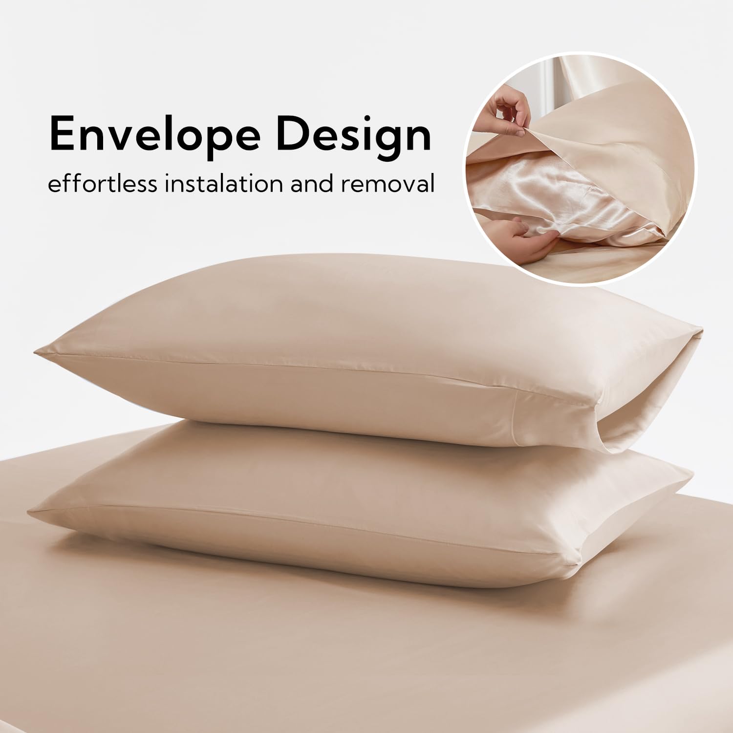 Luxury Candoury 6-Piece Satin Bedding Set - Queen Size Silky Soft Sheets with Pillowcases, Flat & Fitted Sheet - Hotel Quality Champagne Bed Sheets for Ultimate Comfort (Perfect for Master Bedrooms, Guest Rooms & Luxury Hotels)