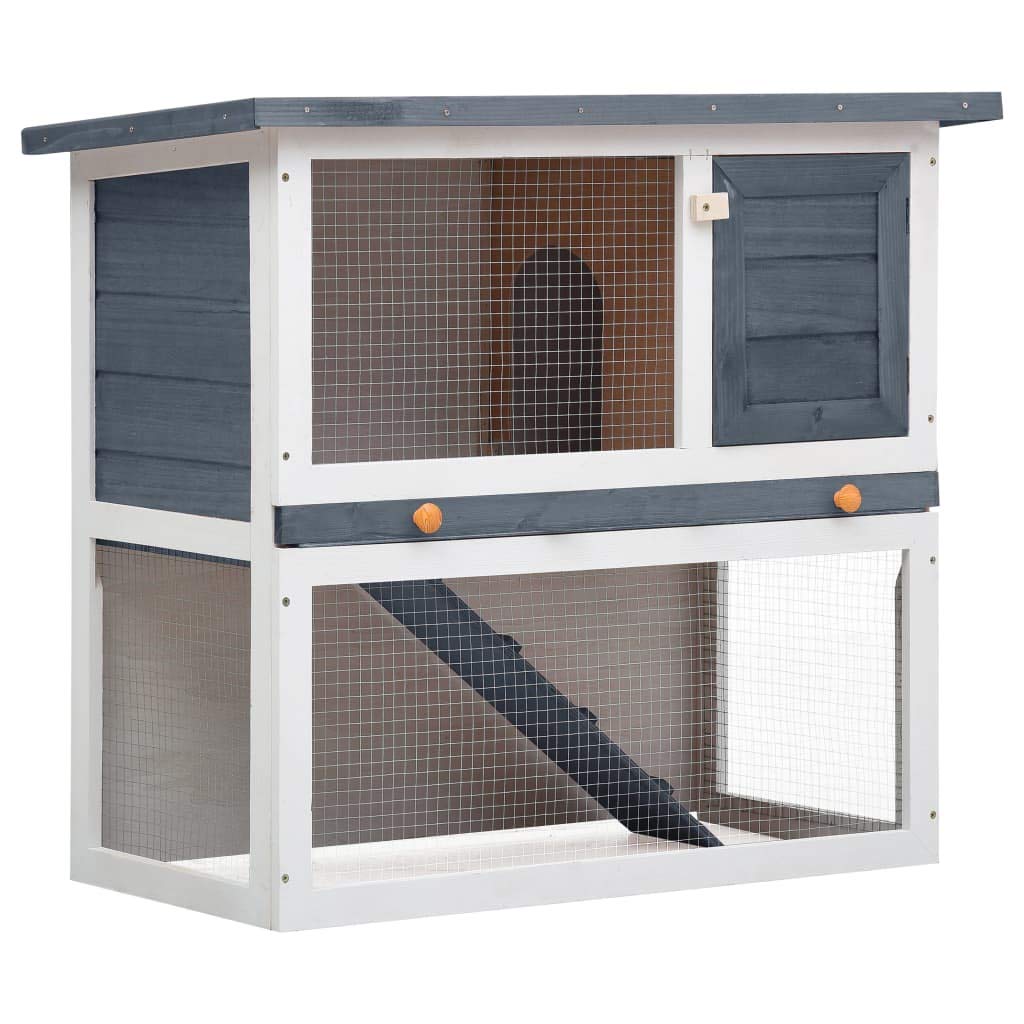 2-Tier Rabbit Hutch with Pull-Out Tray & Ramp - Outdoor Wooden Chicken Coop for Bunnies, Hens, Guinea Pigs & Small Animals - 35.4