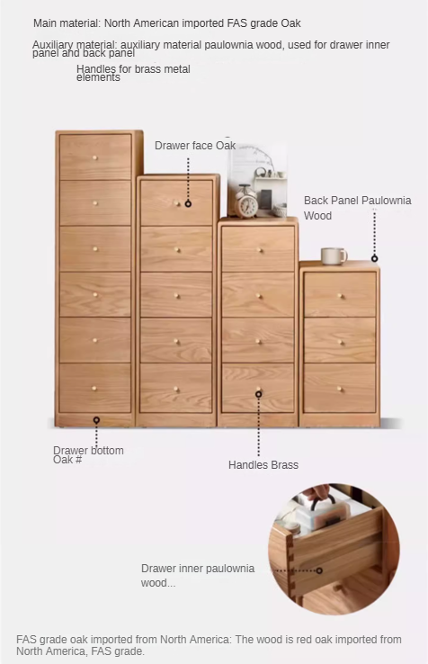Solid Oak & Beech Wood Chest of Drawers - 5-Drawer Storage Cabinet with Multi-Functional Design for Bedroom, Living Room, and Office Organization