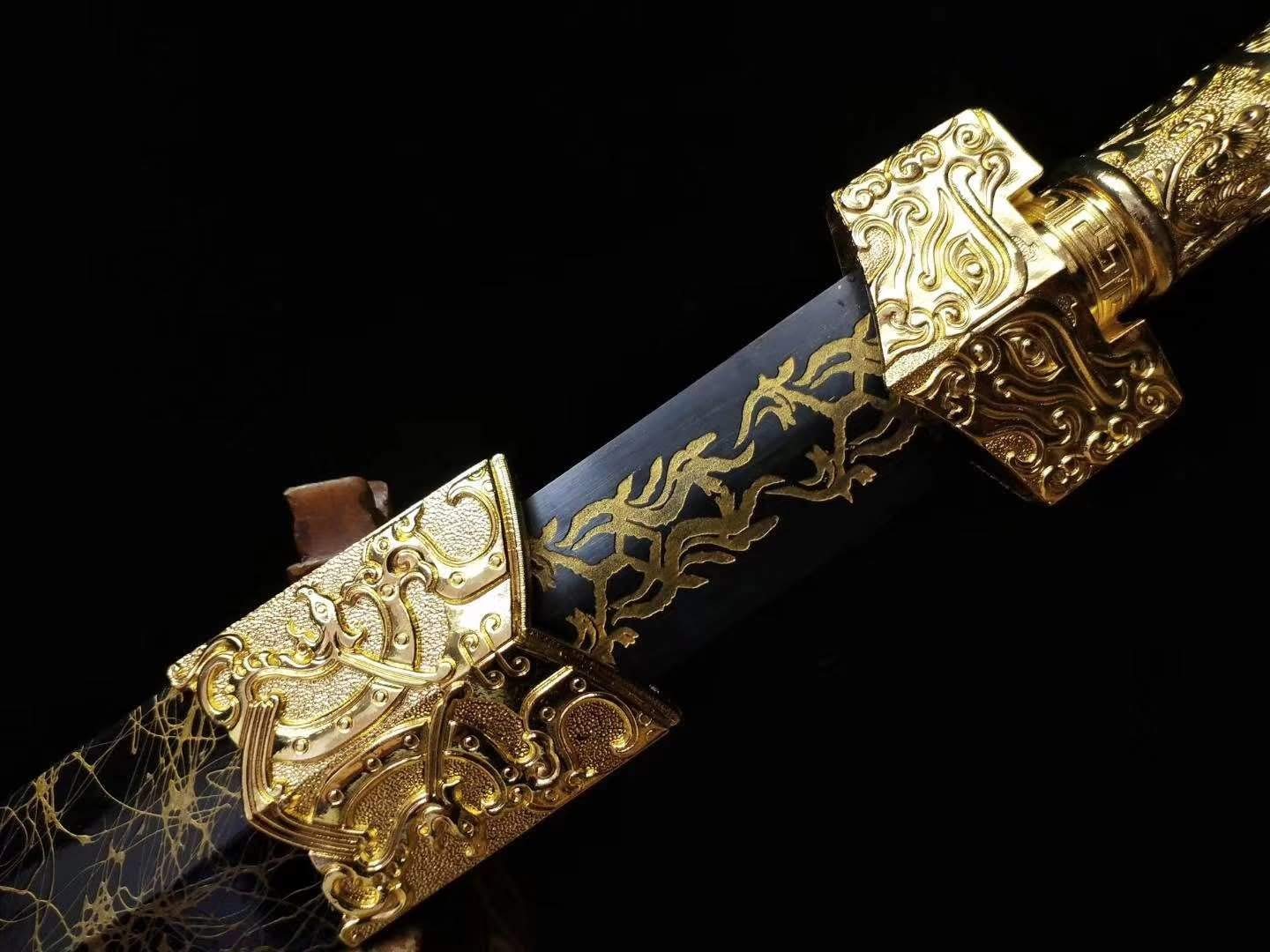 Premium Chinese Han Sword - Medium Carbon Steel Etched Blade with Alloy Fittings - Authentic Kung Fu Weapon & Collector's Gift for Martial Arts Enthusiasts, Historical Reenactments, and Home Decor Display