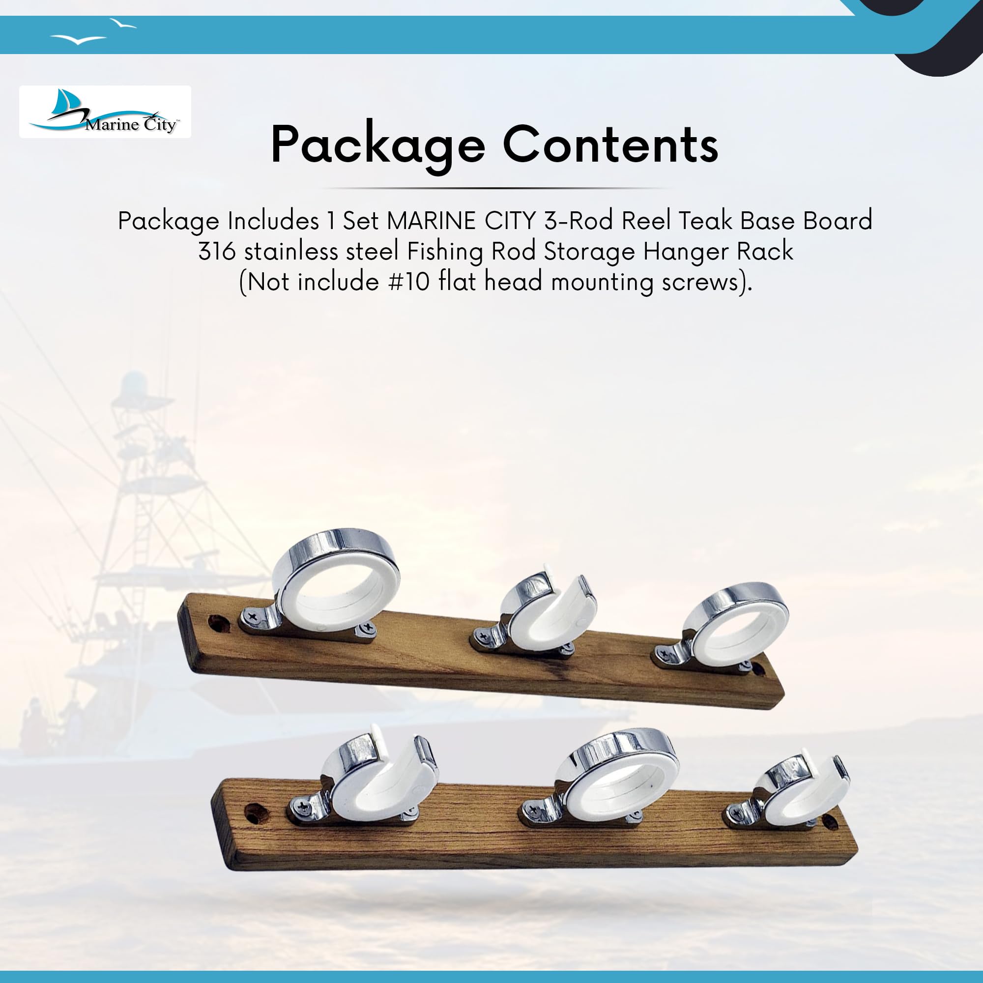Premium Teak Wood 3-Rod Fishing Reel Holder with 316 Stainless Steel Hooks - Marine Grade Boat Rod Storage Rack for Saltwater & Freshwater Anglers (2.71 Inch Length) - Perfect for Boats, Yachts, Trucks, RV Camping & Garage Organization