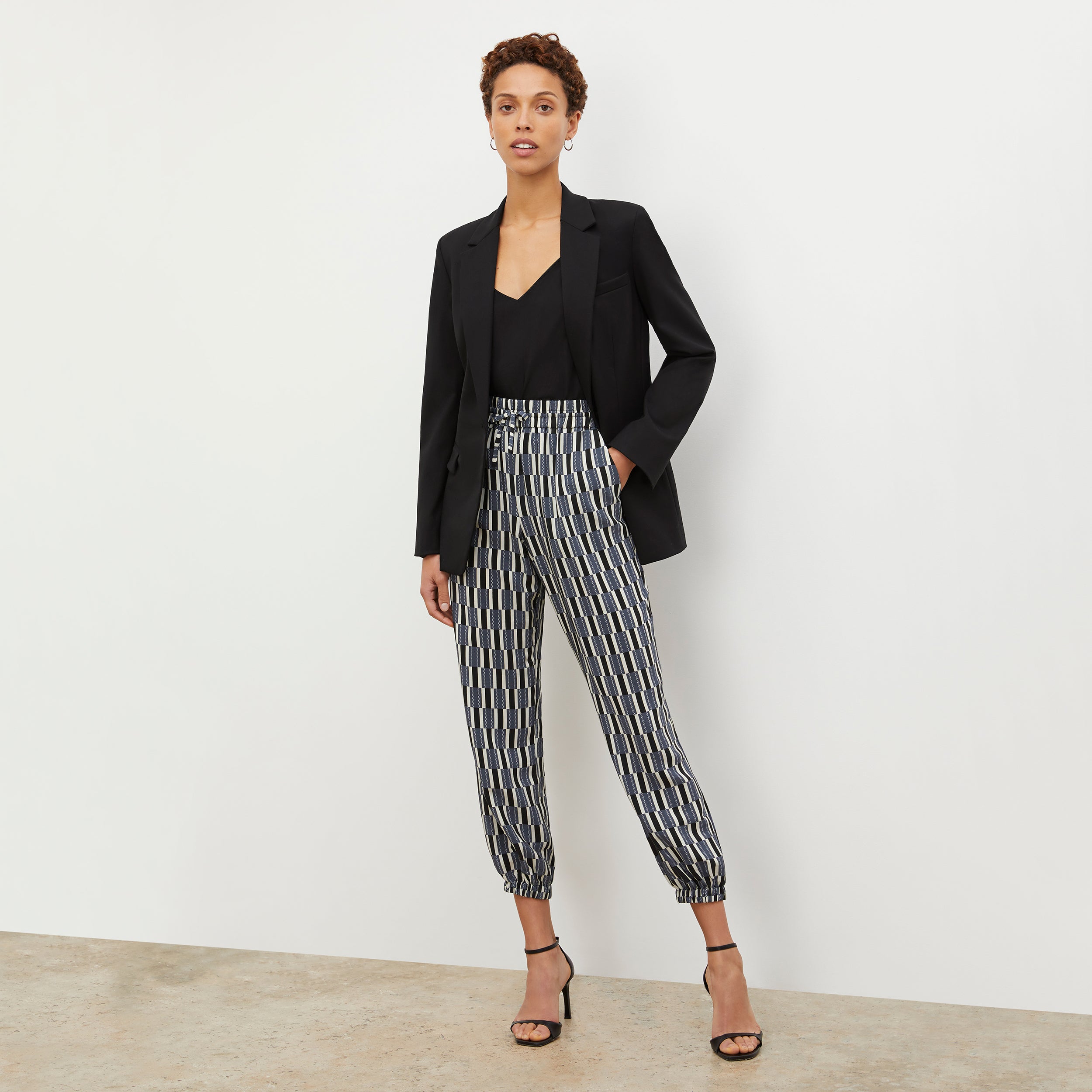 Amelia Jogger Pants - Arpeggio Print Washable Silk Joggers in Blue & Black | Comfortable Lounge Pants for Women | Perfect for Yoga, Travel & Casual Wear