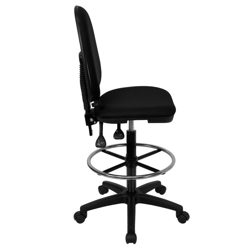 FLASH Mid Back Black Fabric Ergonomic Drafting Chair with Adjustable Lumbar Support - Multifunctional Office Chair for Architects, Designers & Home Office Use