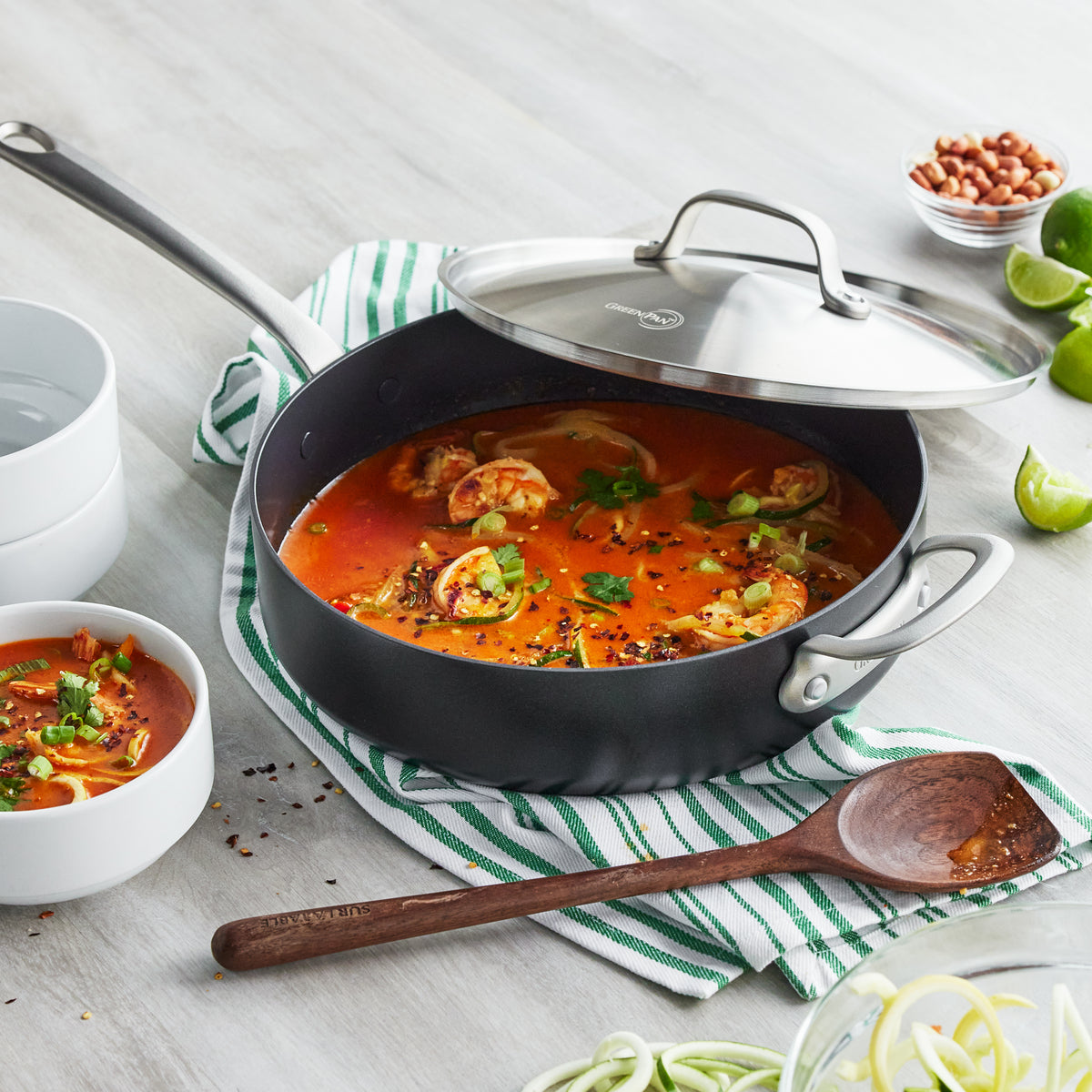 Premium Craft Noire Ceramic Nonstick 4.5 Quart Sauté Pan with Glass Lid & Helper Handle - Healthy Cooking, Frying & Sautéing for Home Chefs