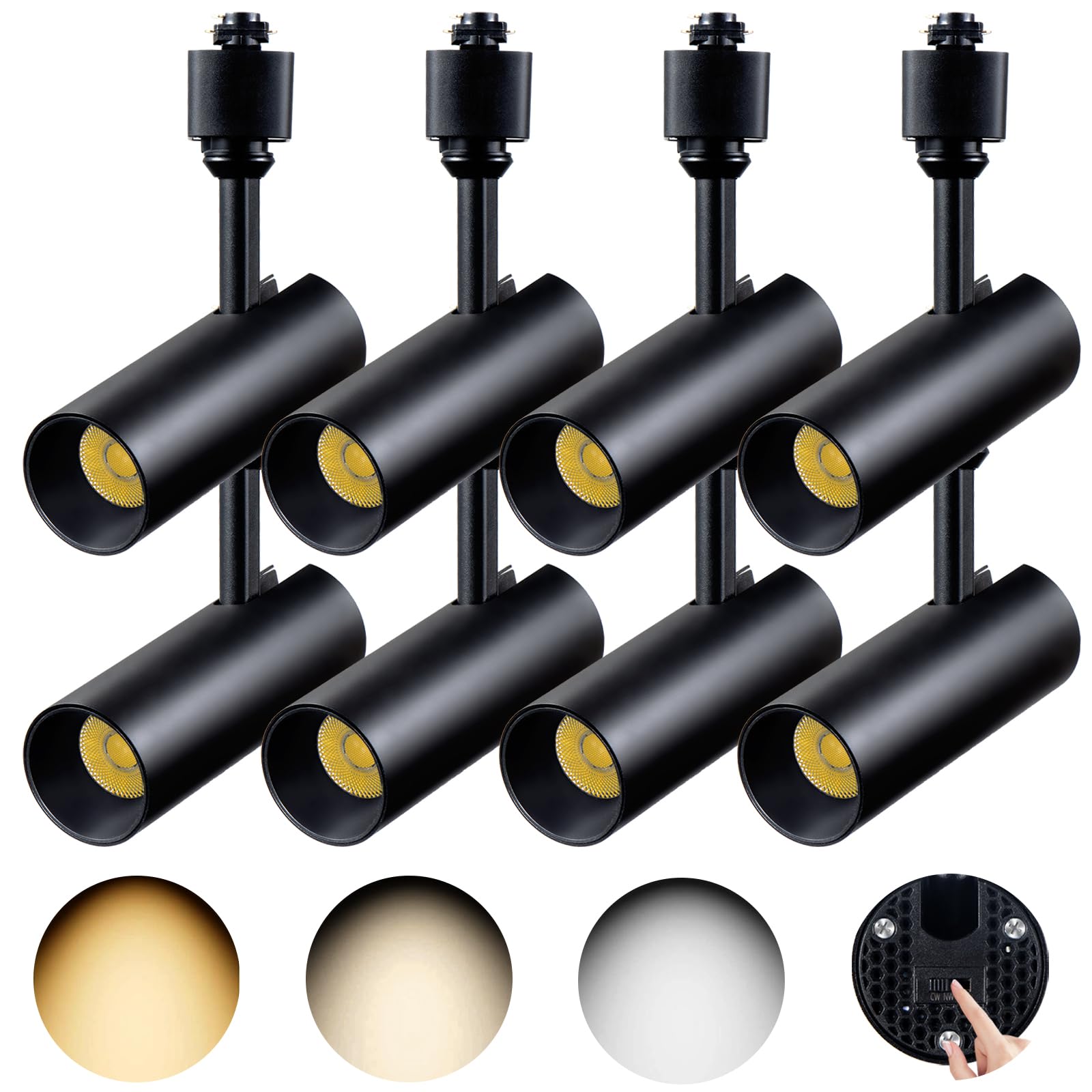 10W H Track Lighting Heads - Dimmable LED Track Lights, Black Ceiling Fixtures, 3000K Warm White, 900lm, 24° Beam Angle, CRI90+, Flicker Free - Perfect for Kitchen, Living Room, and Retail Spaces (Pack of 8)