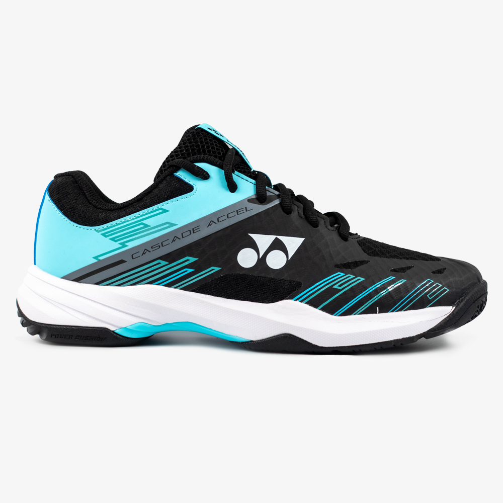 Yonex Cascade Accel Wide Badminton Shoes for Men & Women - Black/Ice Blue - Lightweight & Breathable for Indoor Sports & Training