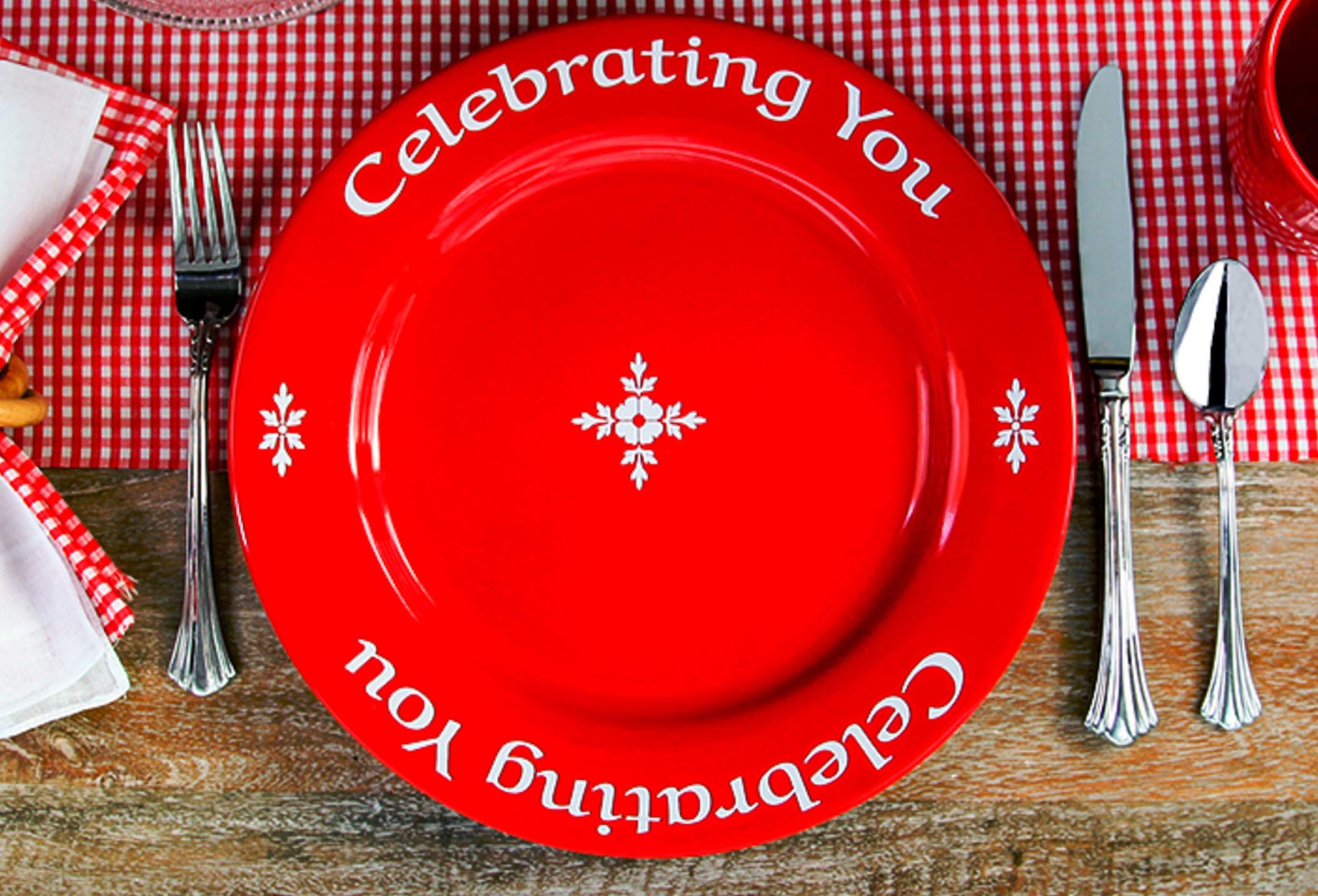 4-Piece Celebrating You Red Dinner Plates Set in Gift Box - Premium Ceramic Plates for Holidays & Special Occasions - Perfect for Christmas, Thanksgiving & Family Gatherings