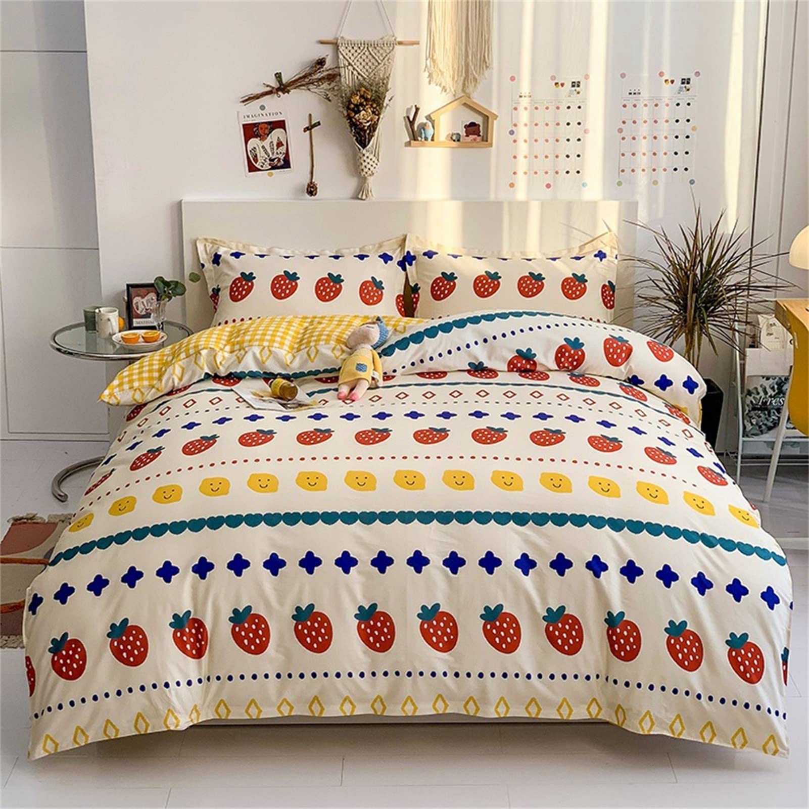 HWTM 4-Piece Toddler Bedding Set | Soft Cotton Duvet Cover with Zipper Closure | Colorful Cute Animal Print | Fade Resistant & Easy Care | Perfect for Boys & Girls Nursery | Ideal for Daycare, Preschool & Home Bedrooms