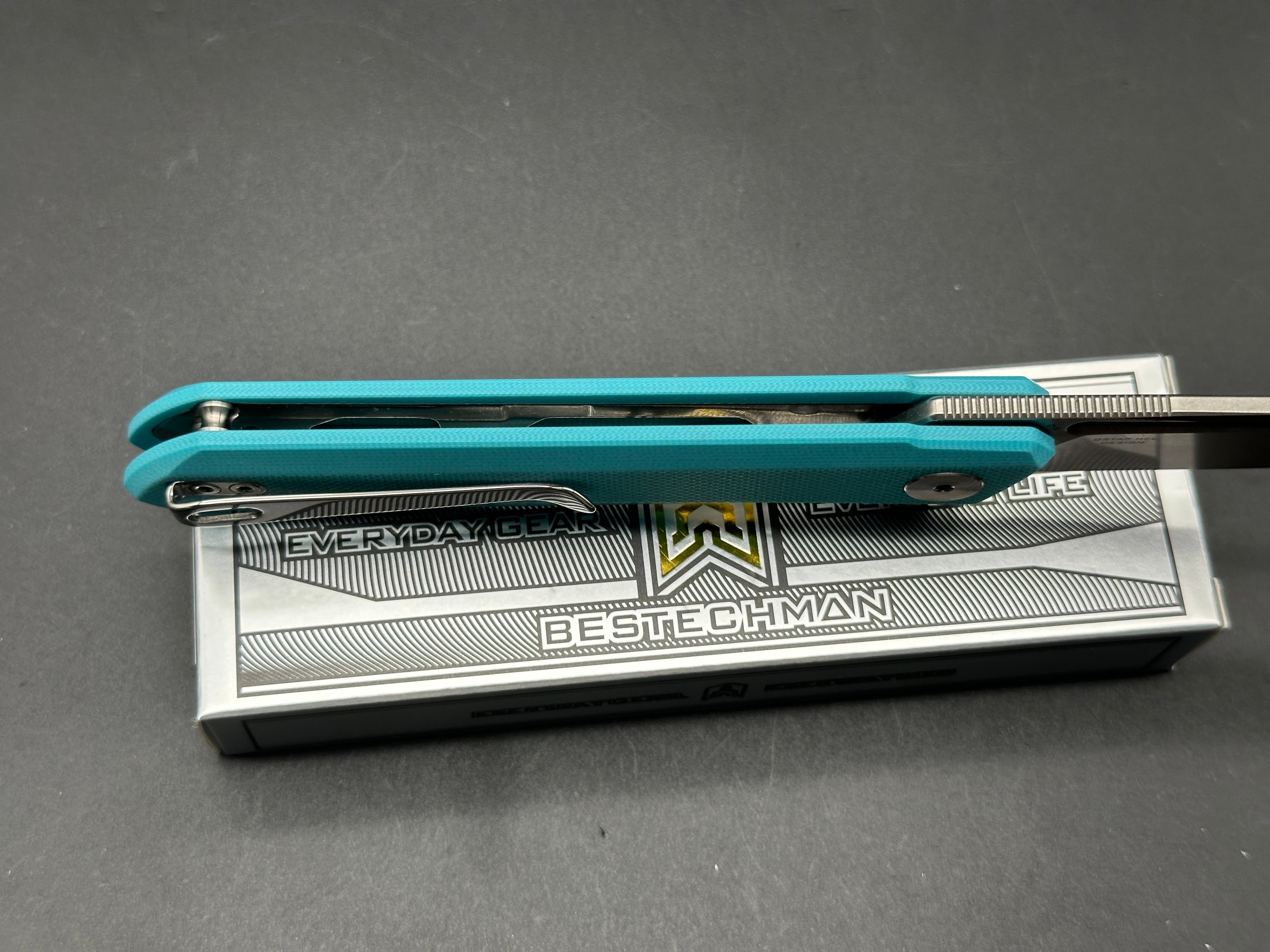 Bestechman Dundee Sheepsfoot Liner Lock Knife - Tiffany Blue G10 Handle, 3.5