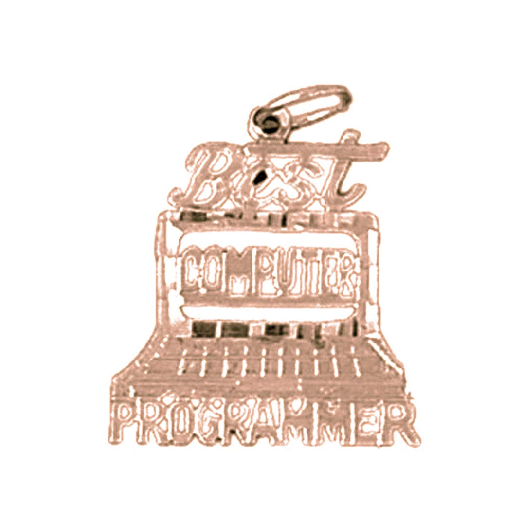 14K Rose Gold Computer Programmer Pendant Necklace - 20mm Geometric Code Charm for Tech Gifts & Coding Enthusiasts - Perfect for Graduation, Birthday & Work Anniversary Gifts