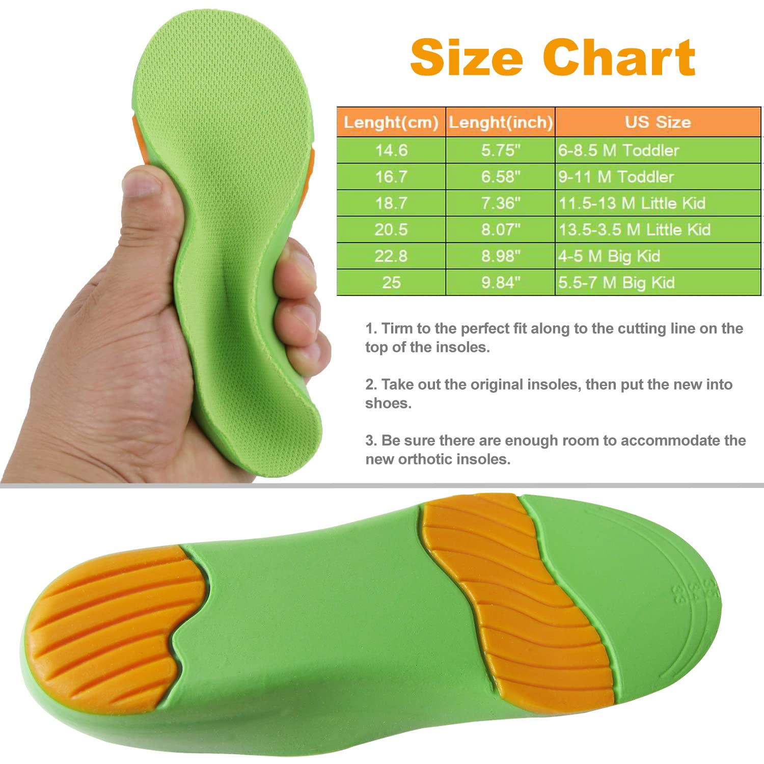 **Orthotic Shoe Insoles for Kids – Arch Support Inserts for Flat Feet, PU Cushion Sole Replacement – Ideal for Active Boys, Sports & School Comfort**