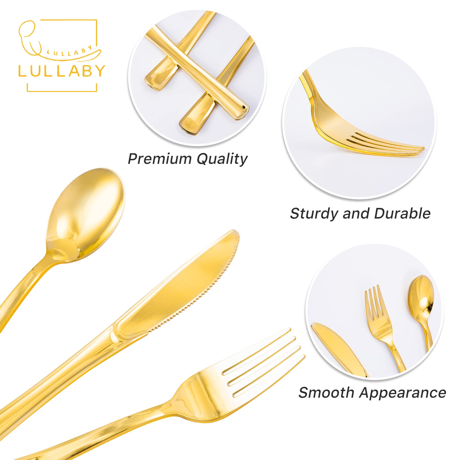 320-Piece Gold Plastic Silverware Set - Disposable Cutlery Includes 120 Forks, 100 Spoons & 100 Knives - Elegant Gold Utensils for Weddings, Parties, Events & Everyday Use - Perfect for Catering, Picnics, BBQs & Home Dining