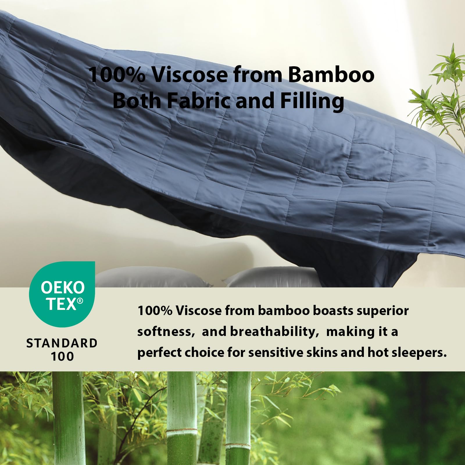 EP Mode Lightweight Summer Quilt Blanket - 100% Bamboo Viscose Fabric & Filling, Breathable & Natural - Navy Blue Twin Size | Perfect for Bedroom, Guest Room & Travel