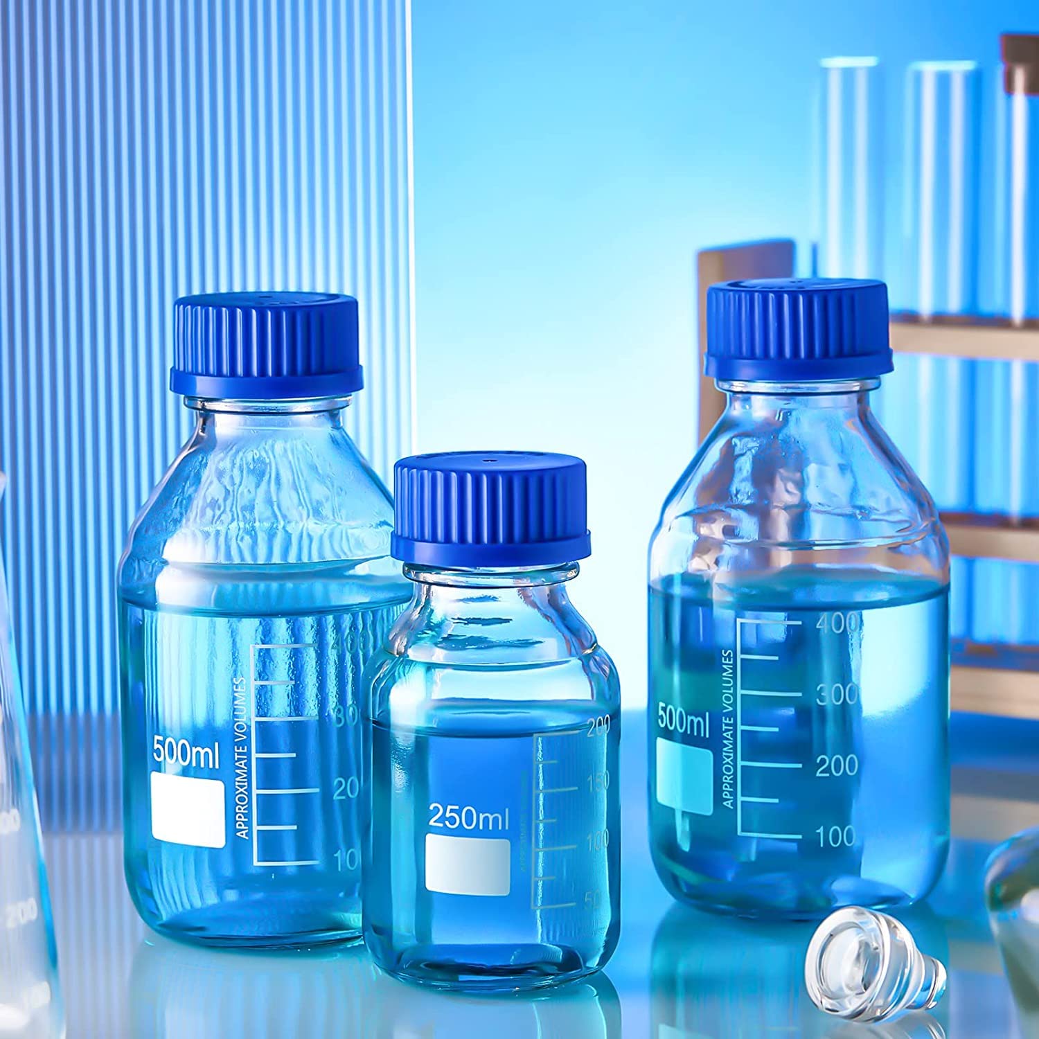 Borosilicate Glass Measuring Beaker Set - 250ml & 50ml with Leak-Proof Blue Screw Caps (Pack of 2) for Chemistry Lab, Scientific Experiments, Kitchen Measuring & Professional Use | Ideal for Liquid Measurement, Mixing Solutions & Precise Cooking