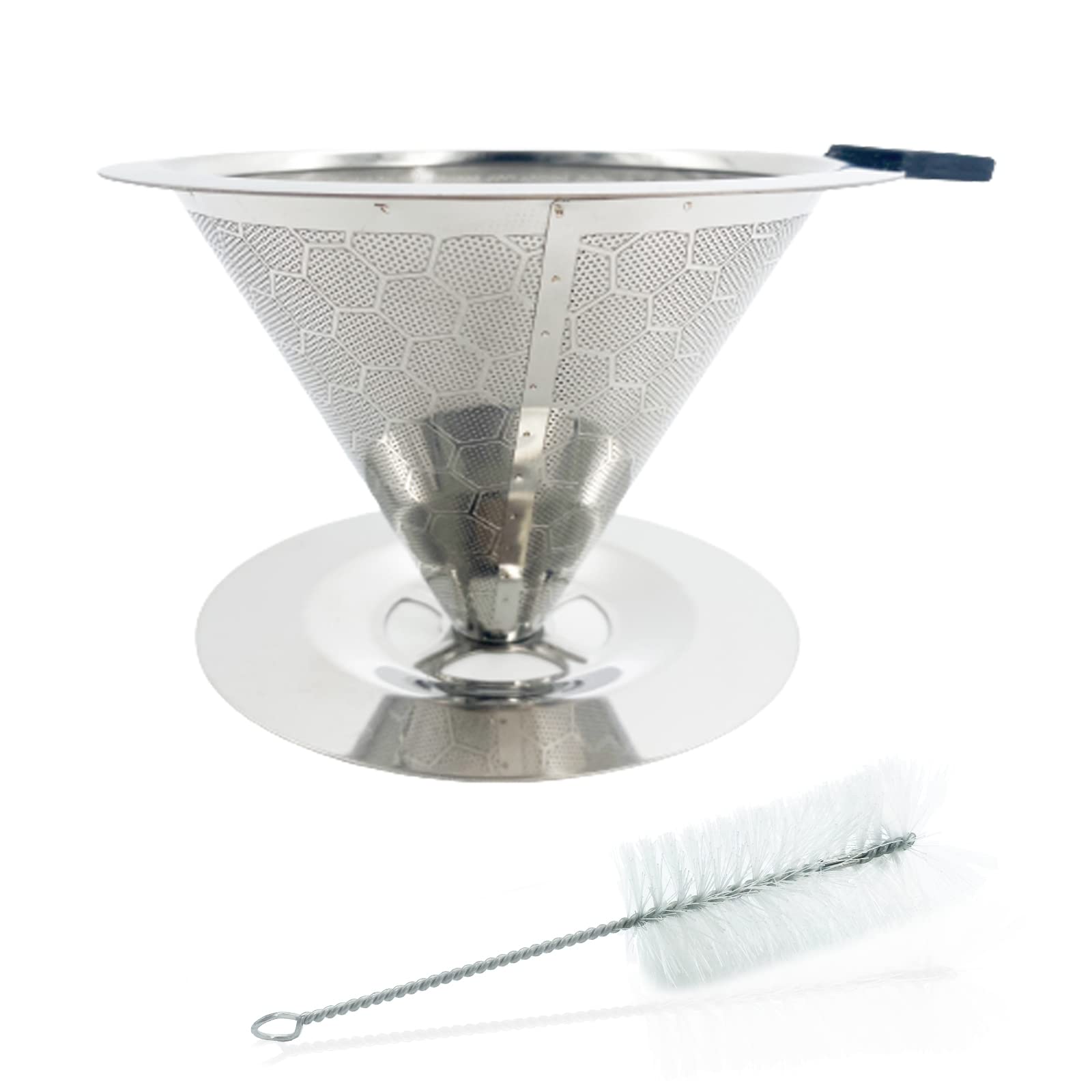 Premium Slow Drip Paperless Coffee Filter - Reusable Stainless Steel Pour Over Coffee Maker with Double Mesh Design & Cleaning Brush - Perfect for Single Cup Brewing (1-4 Cups) - Ideal for Home, Office, Camping & Travel Coffee Lovers