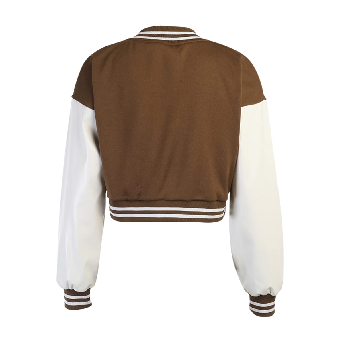QFMQKPI Women's Color Block Crop Fleece Baseball Jacket - Button Down Bomber Coat Sweatshirt for Casual Outfits & Streetwear Fashion