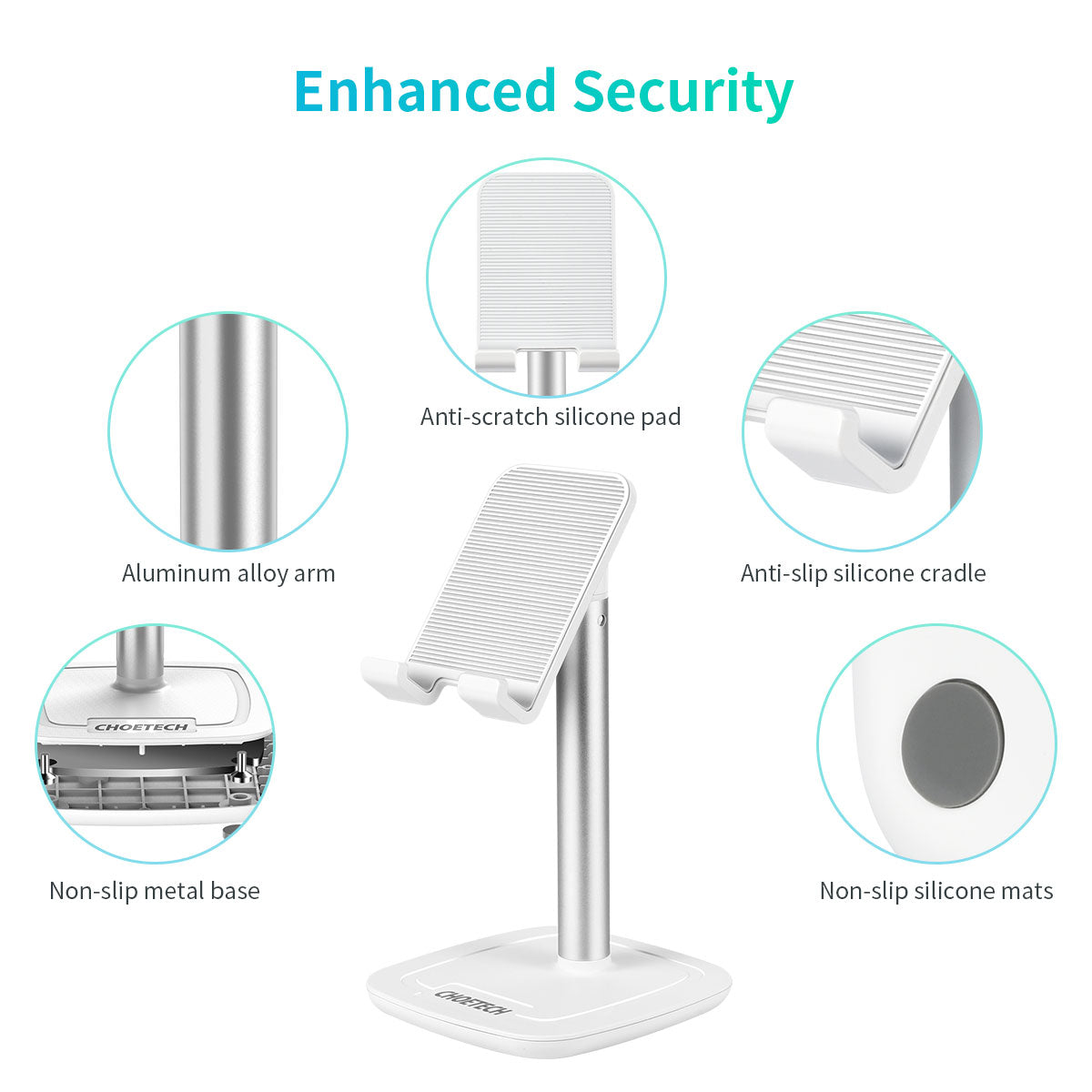 Choetech Adjustable Desktop Phone Stand - Height & Angle Adjustable Holder for iPhone, Samsung & Smartphones - Perfect for Work, Video Calls & Hands-Free Viewing
