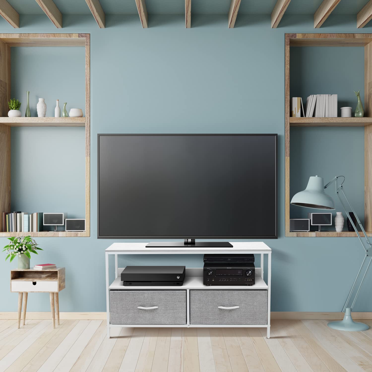 Sorbus TV Stand with 2 Faux Wood Drawers - Modern TV Riser Chest with Storage - Entertainment Center for Living Room, Bedroom, Dorm & Small Spaces - Sturdy TV Console for Flat Screen TVs up to 65