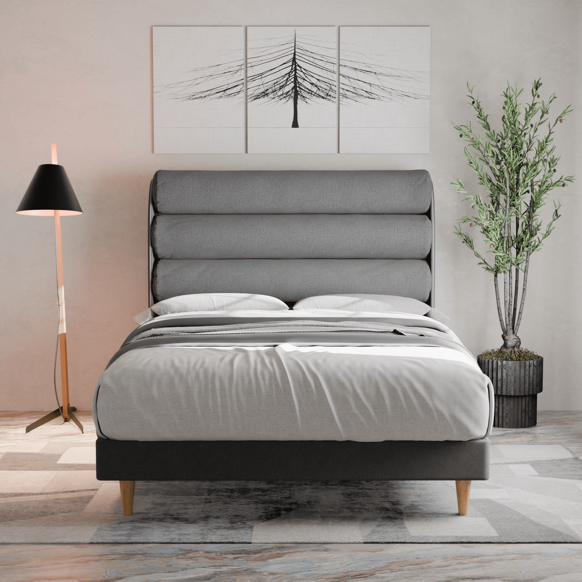 Gobbee Waterproof Fabric Bed Frame - Queen Size Platform Bed with Sturdy Metal Slats, Easy Assembly, Noise-Free Support - Perfect for Bedrooms, Guest Rooms, and Dormitories