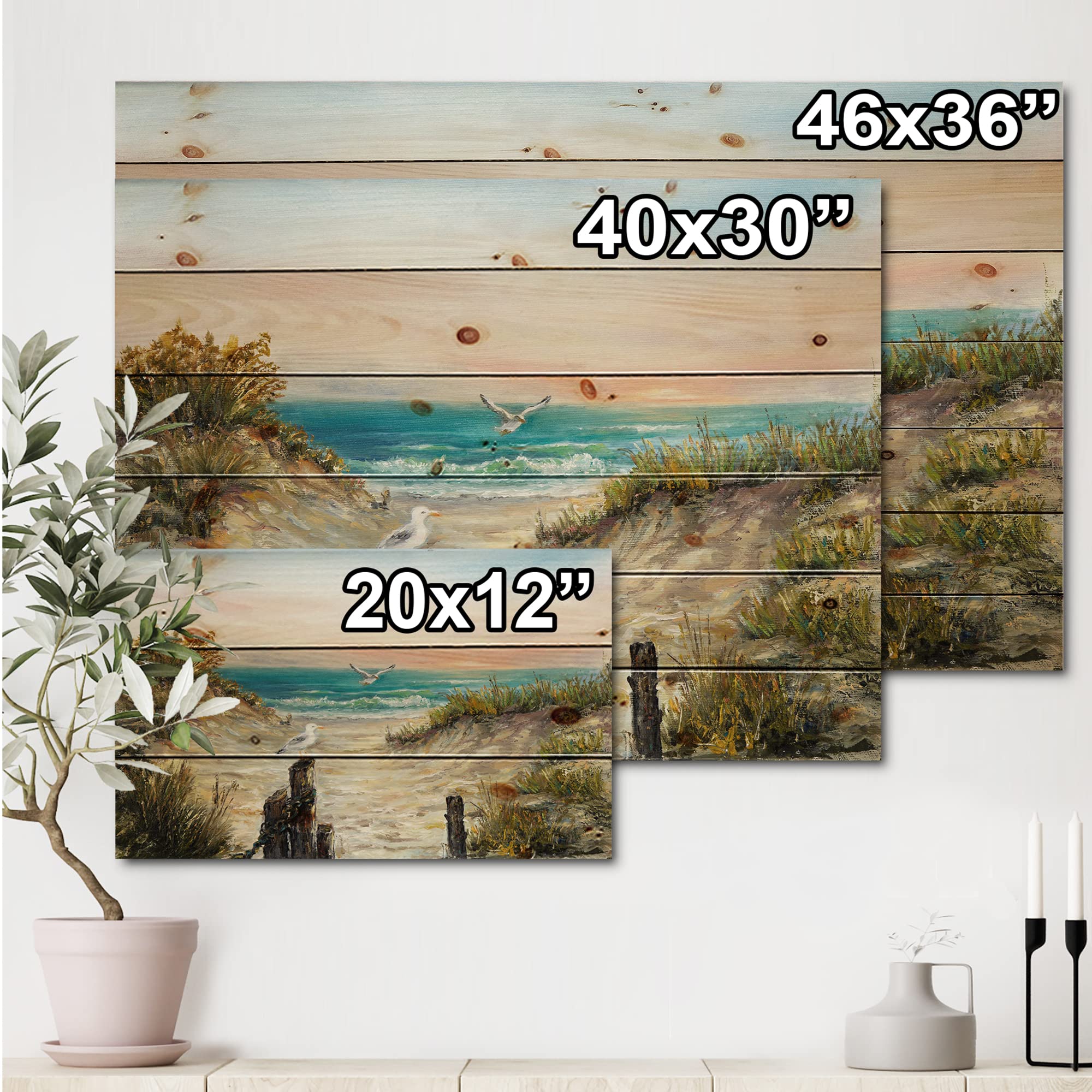 DesignQ Ocean Dunes Pink Sunset Nautical Coastal Wood Wall Art - Large Beach Wood Panel Decor Printed on Natural Pine - Perfect for Coastal Living Rooms, Beach House Decor & Ocean-Themed Bedrooms
