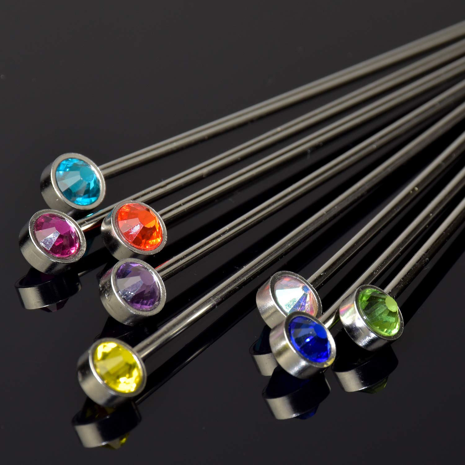 Prince of Scots 8-Piece Crystal Cocktail Pick Set with Bright Gems - Elegant Drink Stirrers for Martini, Whiskey & Cocktail Parties, Home Bar Accessories