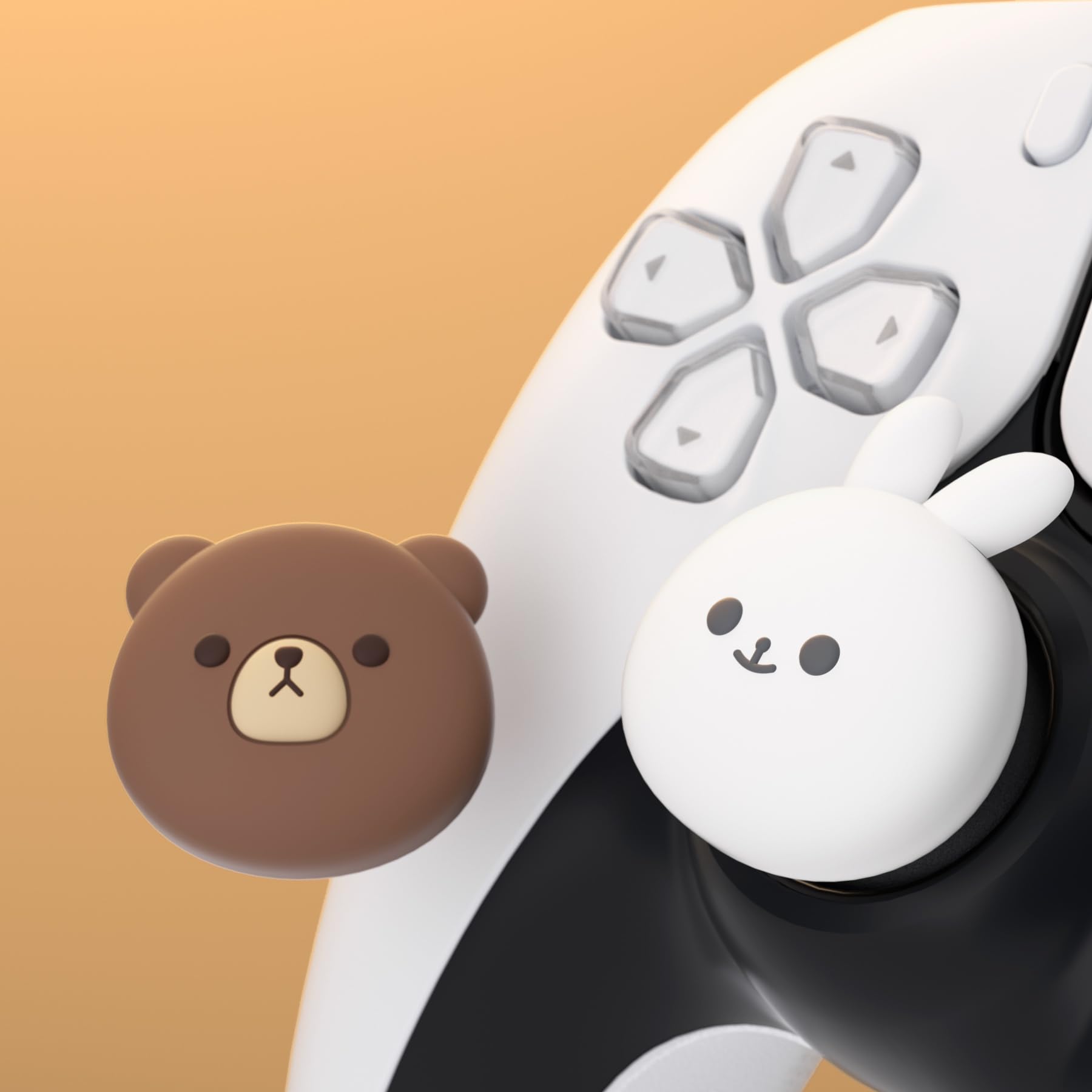PlayVital Joystick Caps for PS5, PS4, Xbox Series X/S, Xbox One & Switch Pro Controller - Cute Bear & Smiley Rabbit Design | Protective Analog Stick Covers for Enhanced Grip & Comfort | Perfect for Gaming, Streaming & Long Play Sessions