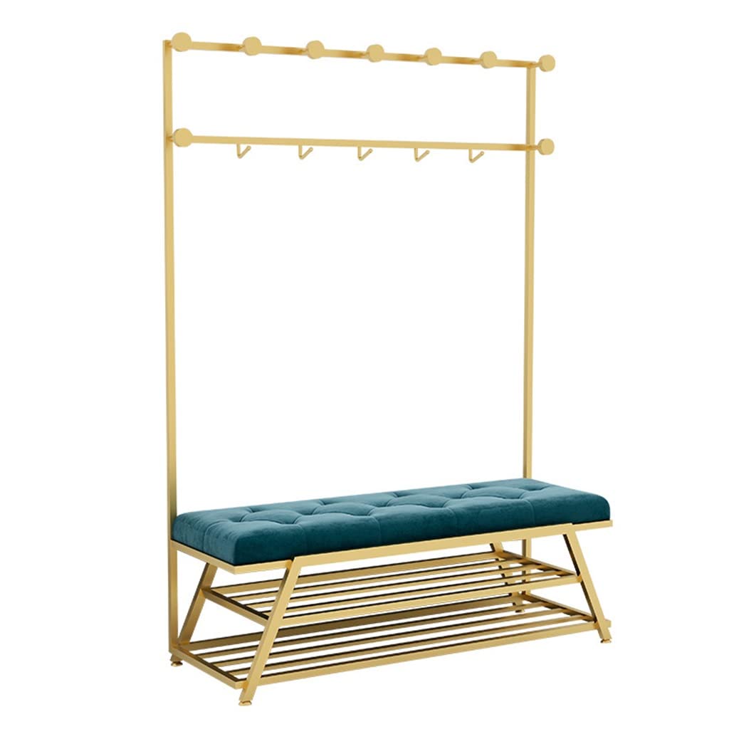 3-in-1 Industrial Entryway Hall Tree with Storage Shelves, Coat Rack & Shoe Bench - Sturdy 100x35x175cm Entry Organizer for Bedroom, Mudroom or Foyer - Easy Assembly Blue B (Perfect for Small Spaces & Apartment Living)