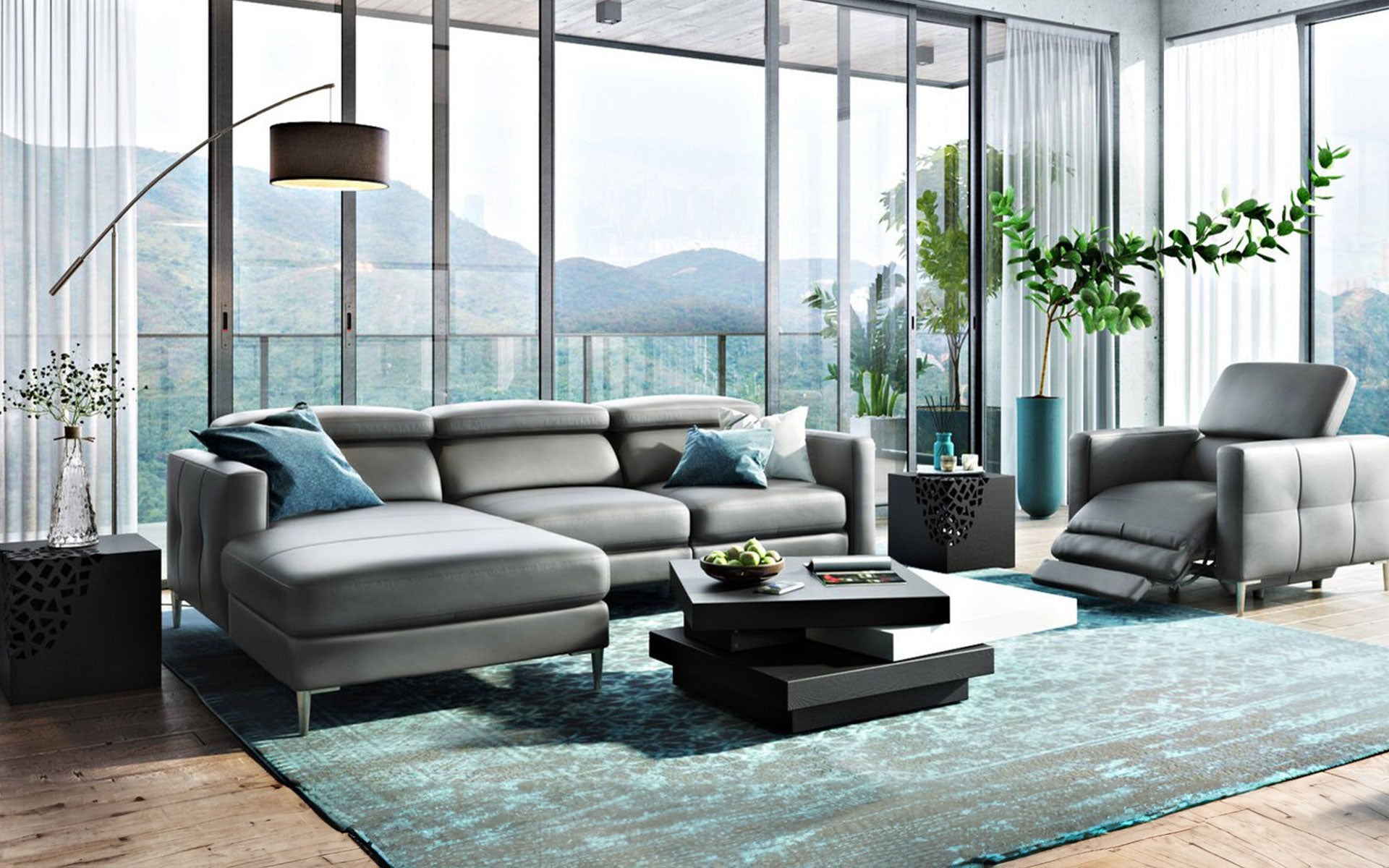 Kaplan Modern Reclining Sectional Sofa - 3-Piece L-Shaped Couch with Adjustable Headrests and Cup Holders - Perfect for Living Room, Family Room and Home Theater