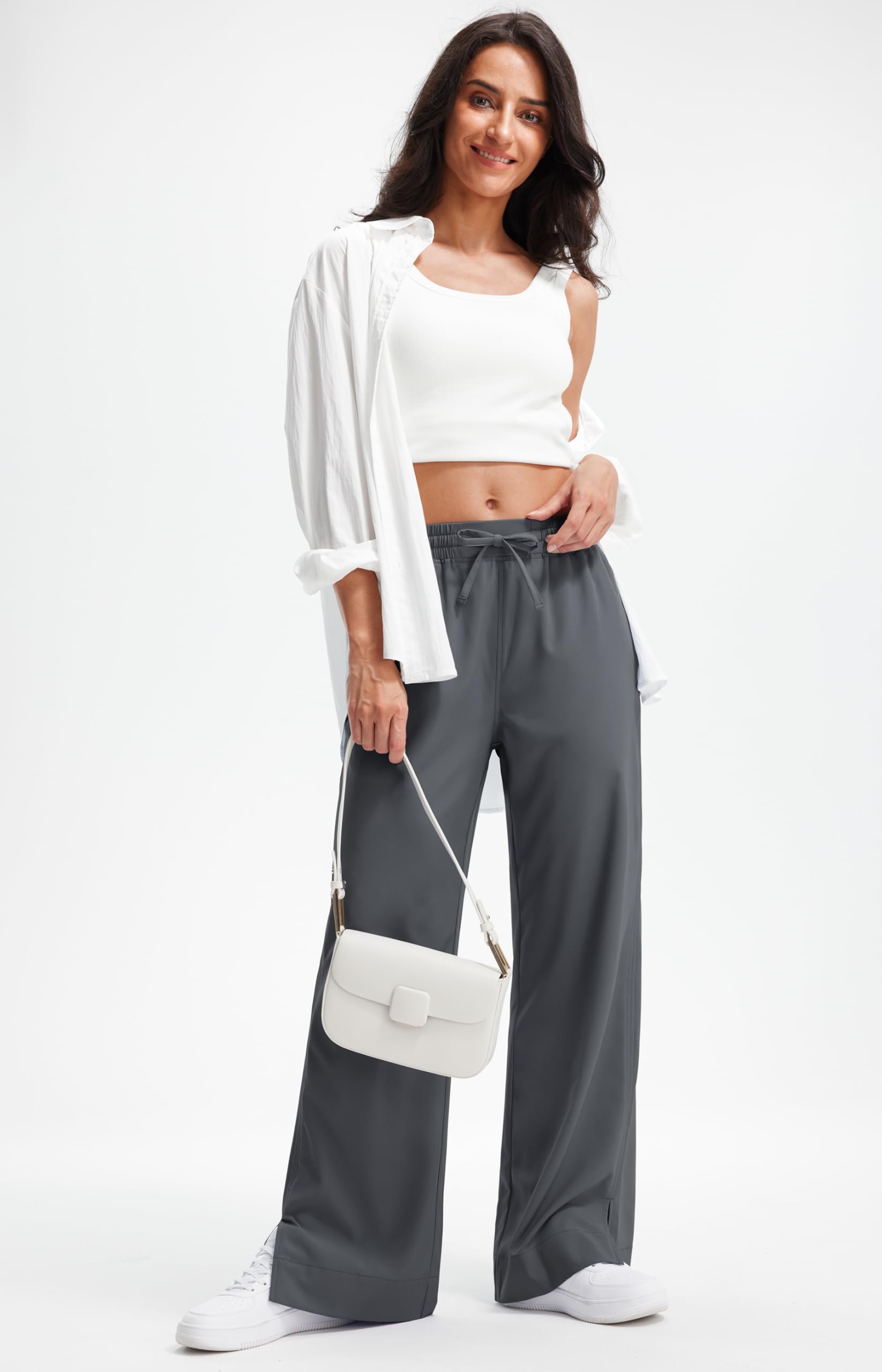 Libin Women's Lightweight Wide Leg Pants - High Waisted Casual Work Pants with Pockets, Lounge Flowy Trousers in 27