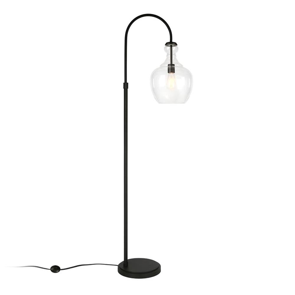 Modern Metal Arc Floor Lamp in Black & Bronze with Clear Glass Shade - Perfect for Living Room, Bedroom, or Office Lighting Decor