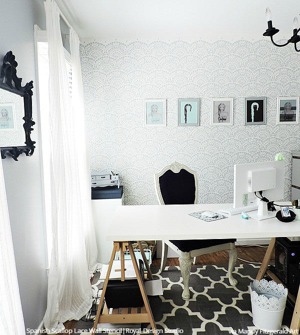 Spanish Lace Scallop Wall Stencil - DIY Home Decor Painting Template for Walls, Furniture & Crafts | Perfect for Bedroom, Nursery & Living Room Accent Walls