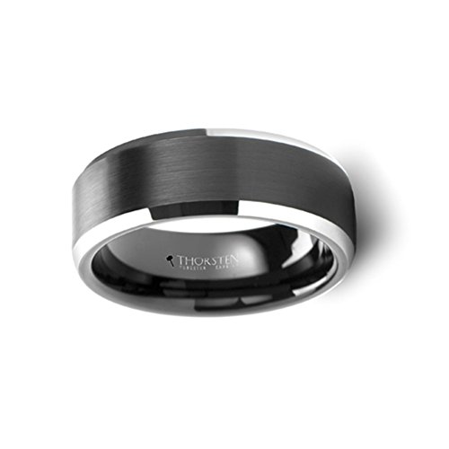 ASTON Black Brushed Tungsten Carbide Ring for Men - 8mm Wide Polished Beveled Edge Wedding Band - Durable & Scratch Resistant Jewelry for Grooms, Anniversaries & Special Occasions