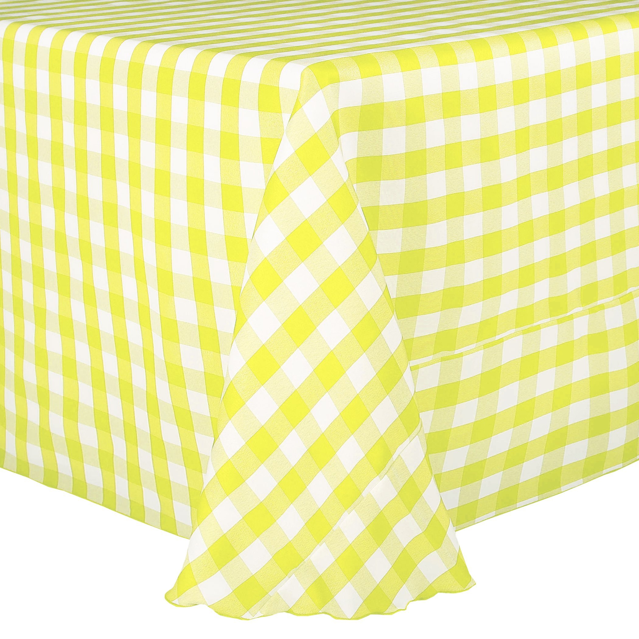10 Pack 60 x 120 Inch Oval Polyester Gingham Checkered Tablecloth - Lemon & White Striped Dining Table Cover for Picnic, Party, Wedding & Restaurant Decor