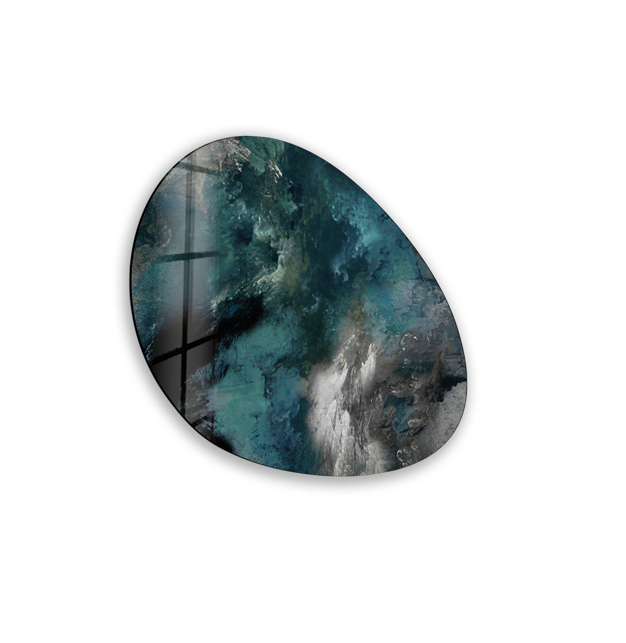Abstract Dark Green Oval Glass Wall Art - Modern Home Decor for Living Room, Bedroom & Office - Handmade Glass Artwork for Unique Interior Design
