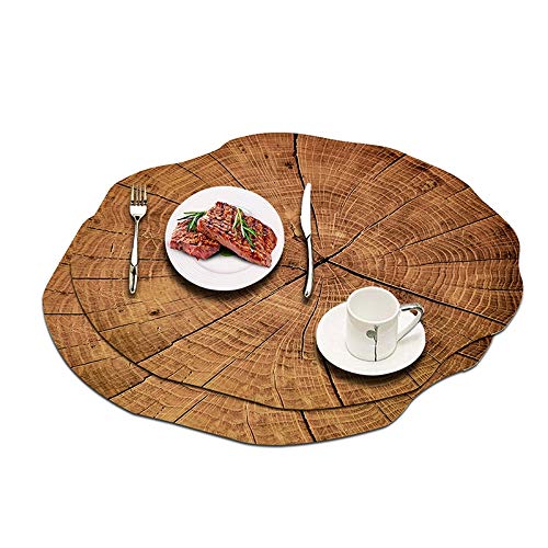 MBVBN 14.9 Inch Round Wooden Placemats Set of 2 - Farmhouse Style Decorative Table Mats, Durable Plastic Coated for Easy Cleaning - Perfect for Dining Tables, Kitchen Decor, and Rustic Home Decor