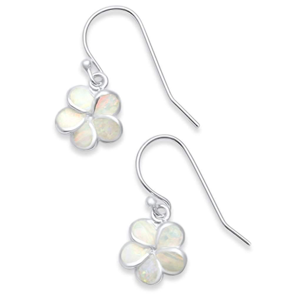Pink Simulated Opal Plumeria Fishhook Earrings - Sterling Silver Hawaiian Flower Dangle Earrings for Women - Perfect for Beach Vacations, Luau Parties & Summer Fashion