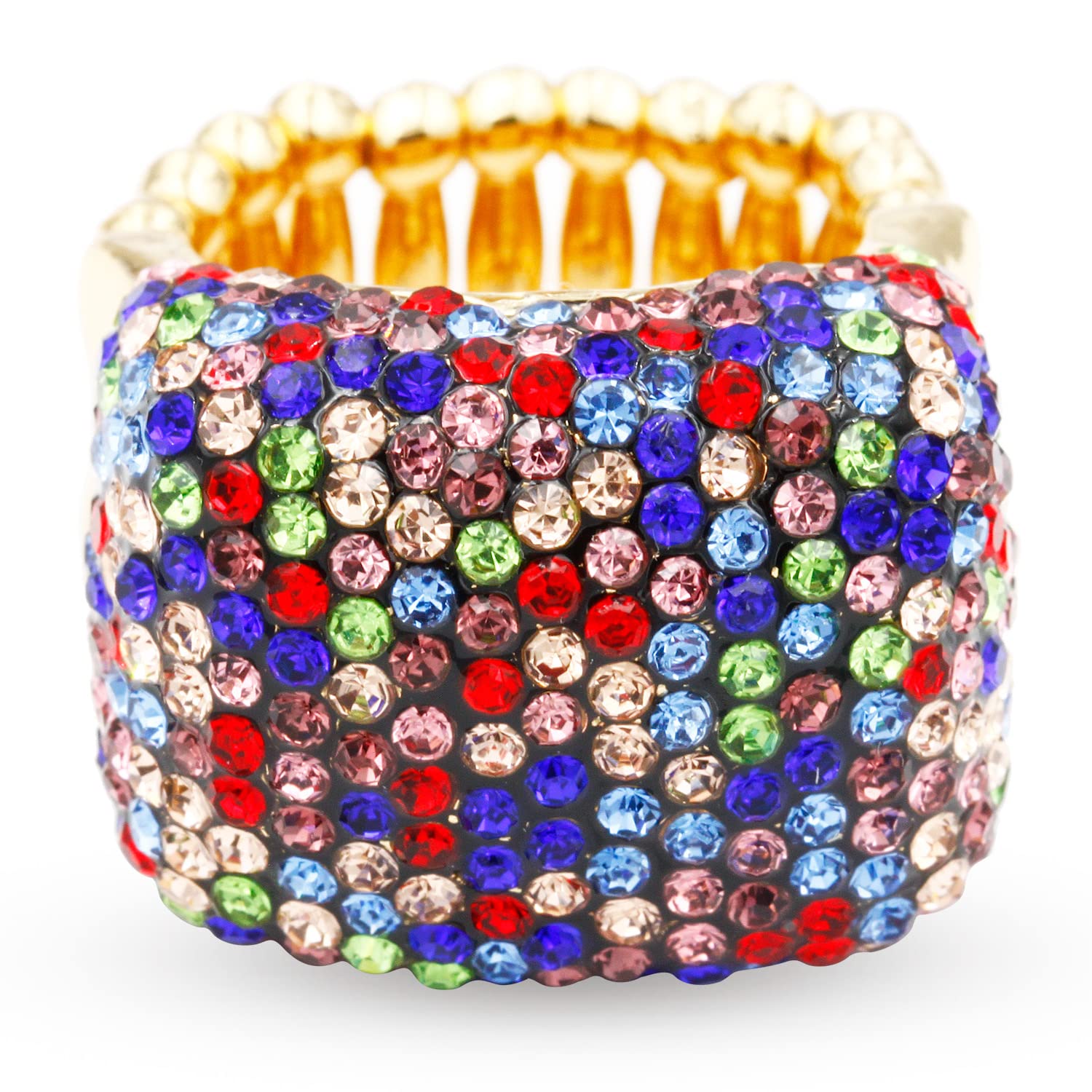 Luxury Crystal Stretch Rings for Women - Adjustable Half Cube Statement Rings for Everyday Wear & Special Occasions