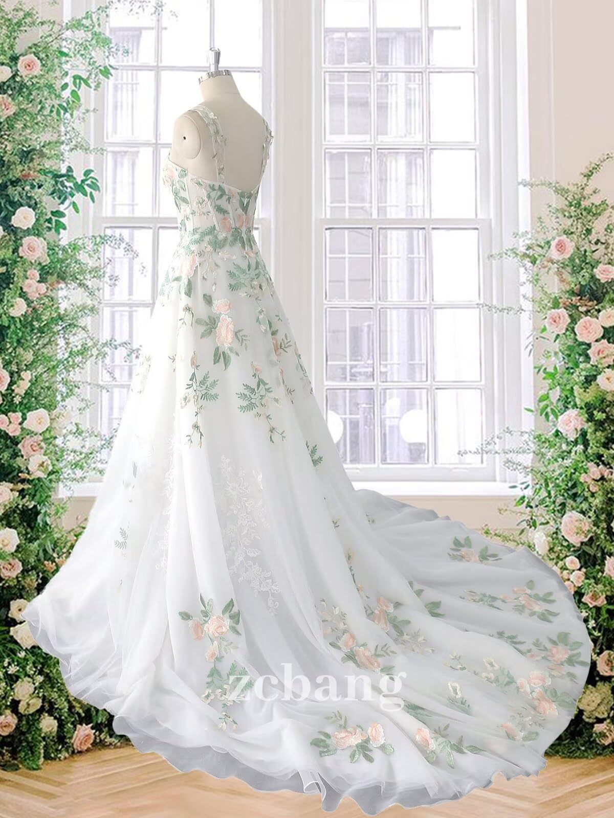 Zcbang Forest Fairy Lace Wedding Dress - Colorful Tulle Bridal Gown for Bride | Boho Outdoor Wedding, Garden Ceremony, Fairy Tale Theme